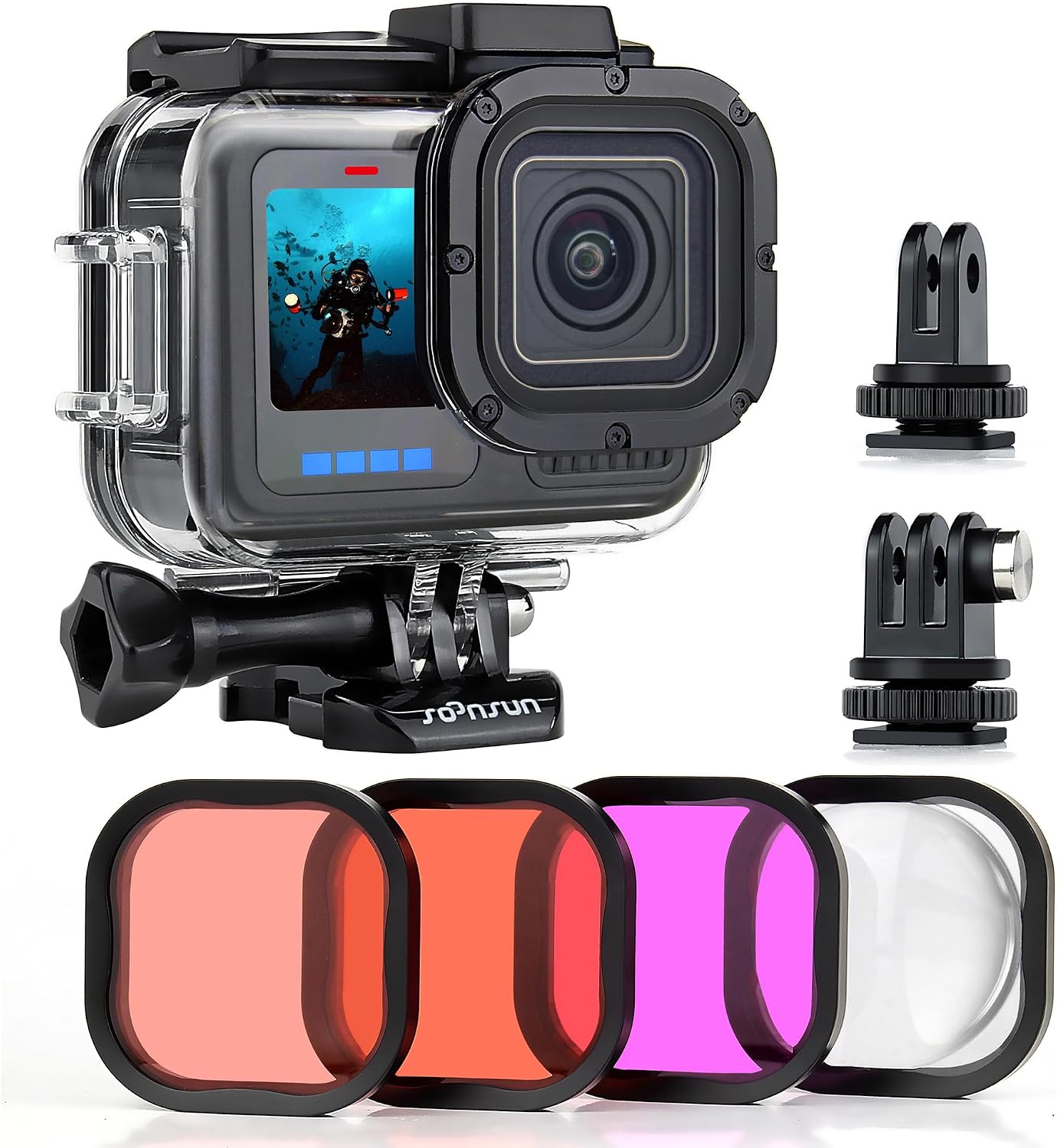CARCASA IMPERMEABLE SOONSUN CON FILTRO DE BUCEO PARA GOPRO HERO 13 12 11 10 9 NEGRA - 1