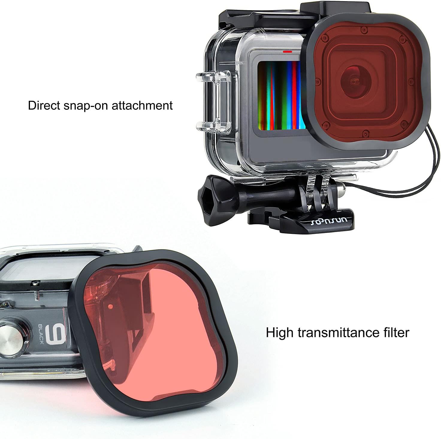 CARCASA IMPERMEABLE SOONSUN CON FILTRO DE BUCEO PARA GOPRO HERO 13 12 11 10 9 NEGRA - 5