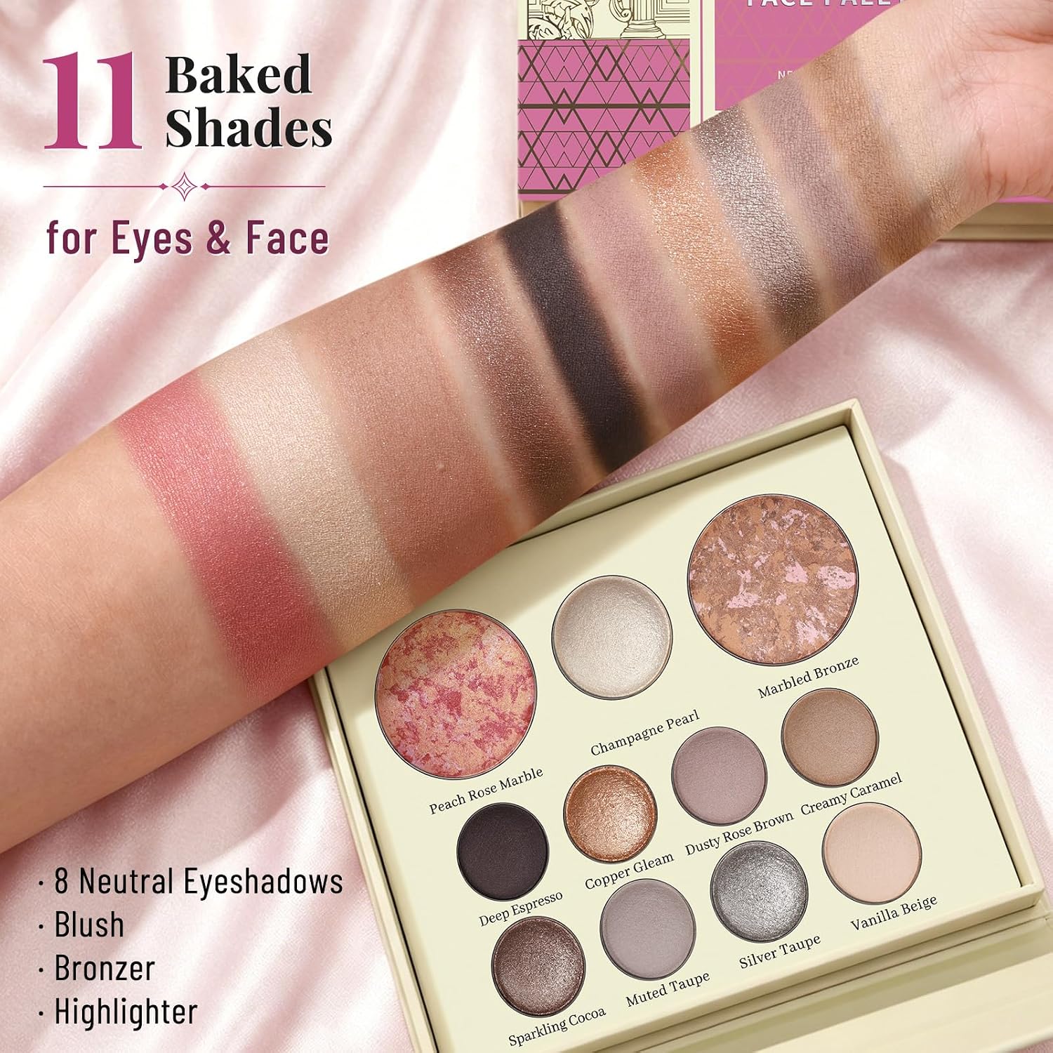 PALETA DE MAQUILLAJE UCANBE BAKED ALL IN ONE PARA ROSTRO Y OJOS 11 COLORES TONOS NEUTROS - 2