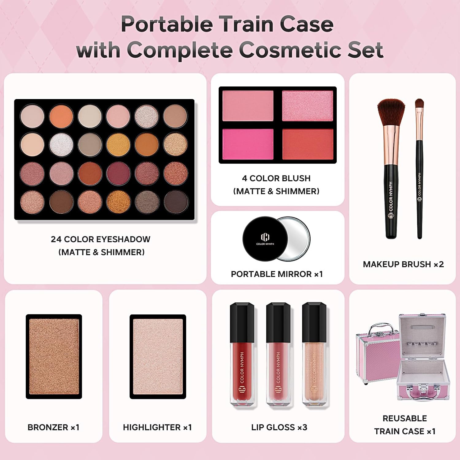 SET DE MAQUILLAJE PARA NIÑAS COLOR NYMPH ROSA PARA PRINCIPIANTES - 4