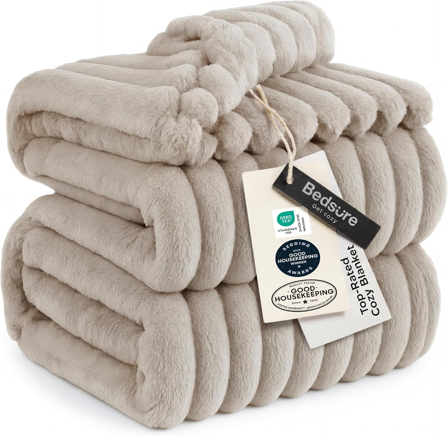 MANTA BEDSURE QUEEN SIZE BEIGE 90X90 PULGADAS - 1
