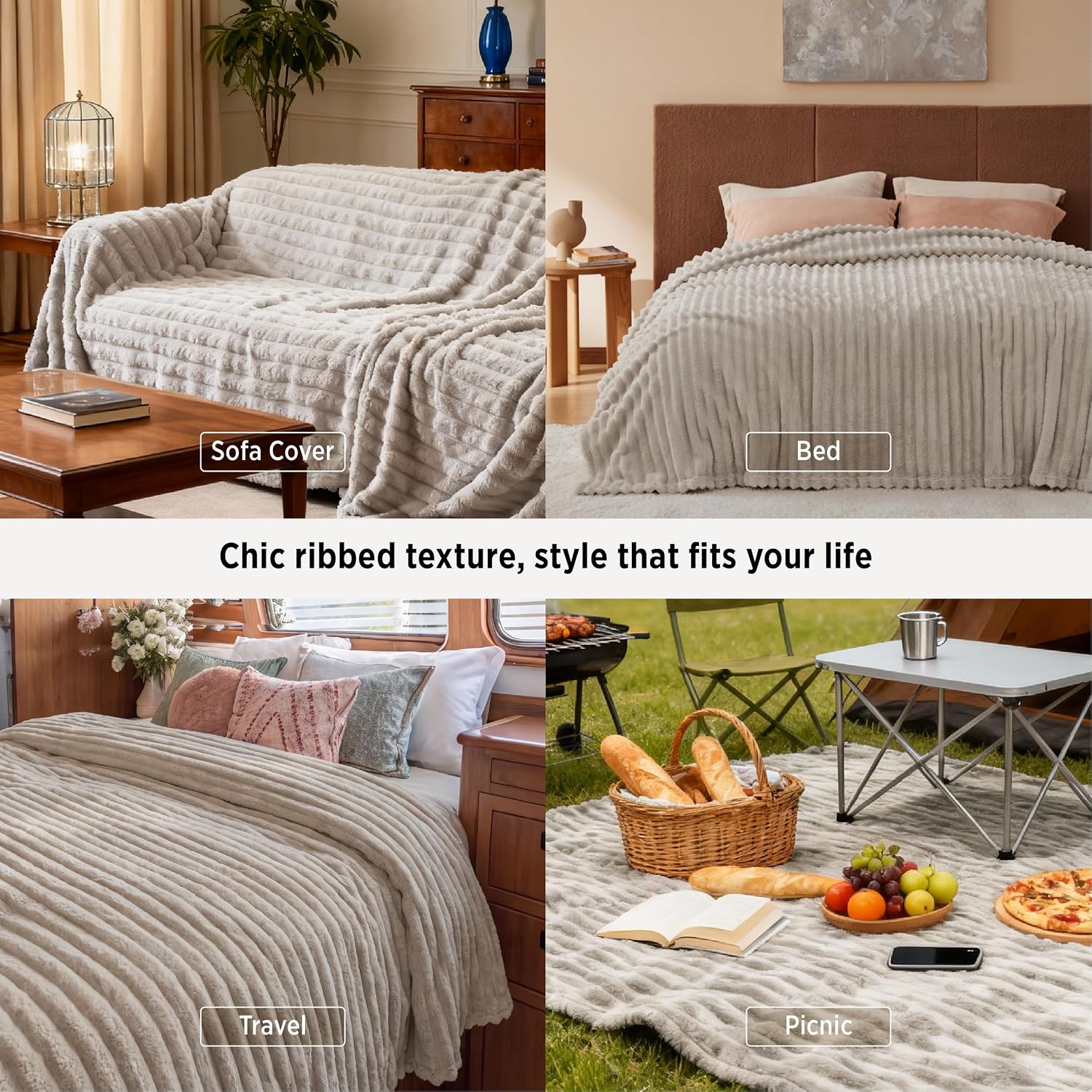 MANTA BEDSURE QUEEN SIZE BEIGE 90X90 PULGADAS - 4