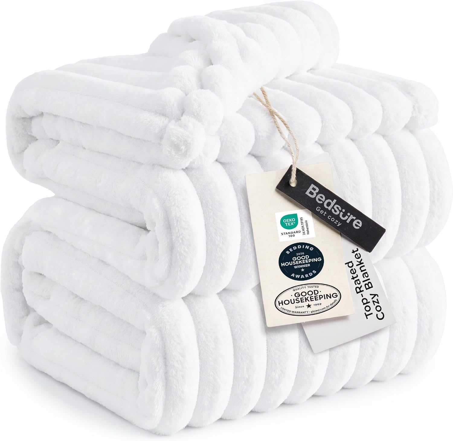 MANTA BEDSURE QUEEN SIZE BLANCO 90X90 PULGADAS - 1