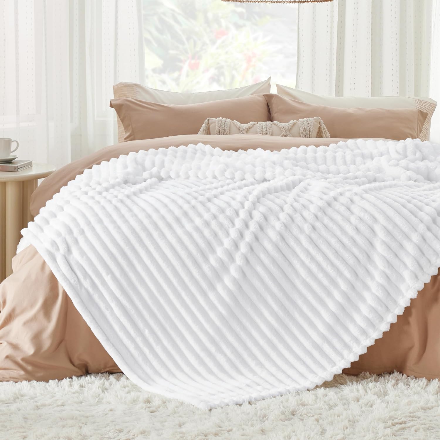 MANTA BEDSURE QUEEN SIZE BLANCO 90X90 PULGADAS - 3