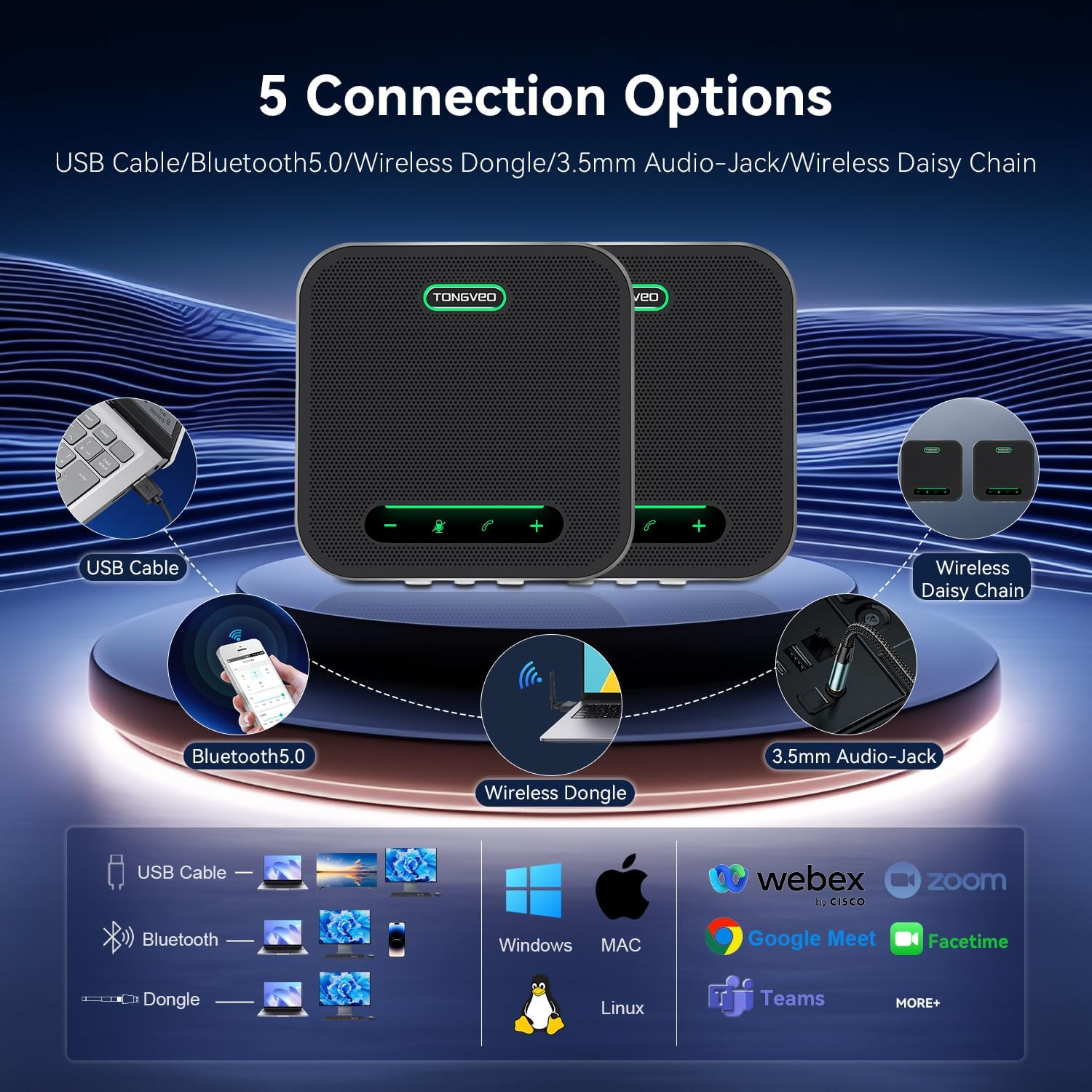 PARLANTE Y MICRÓFONO PARA CONFERENCIAS INALÁMBRICO TONGVEO BLUETOOTH 5W 16 HORAS - 5