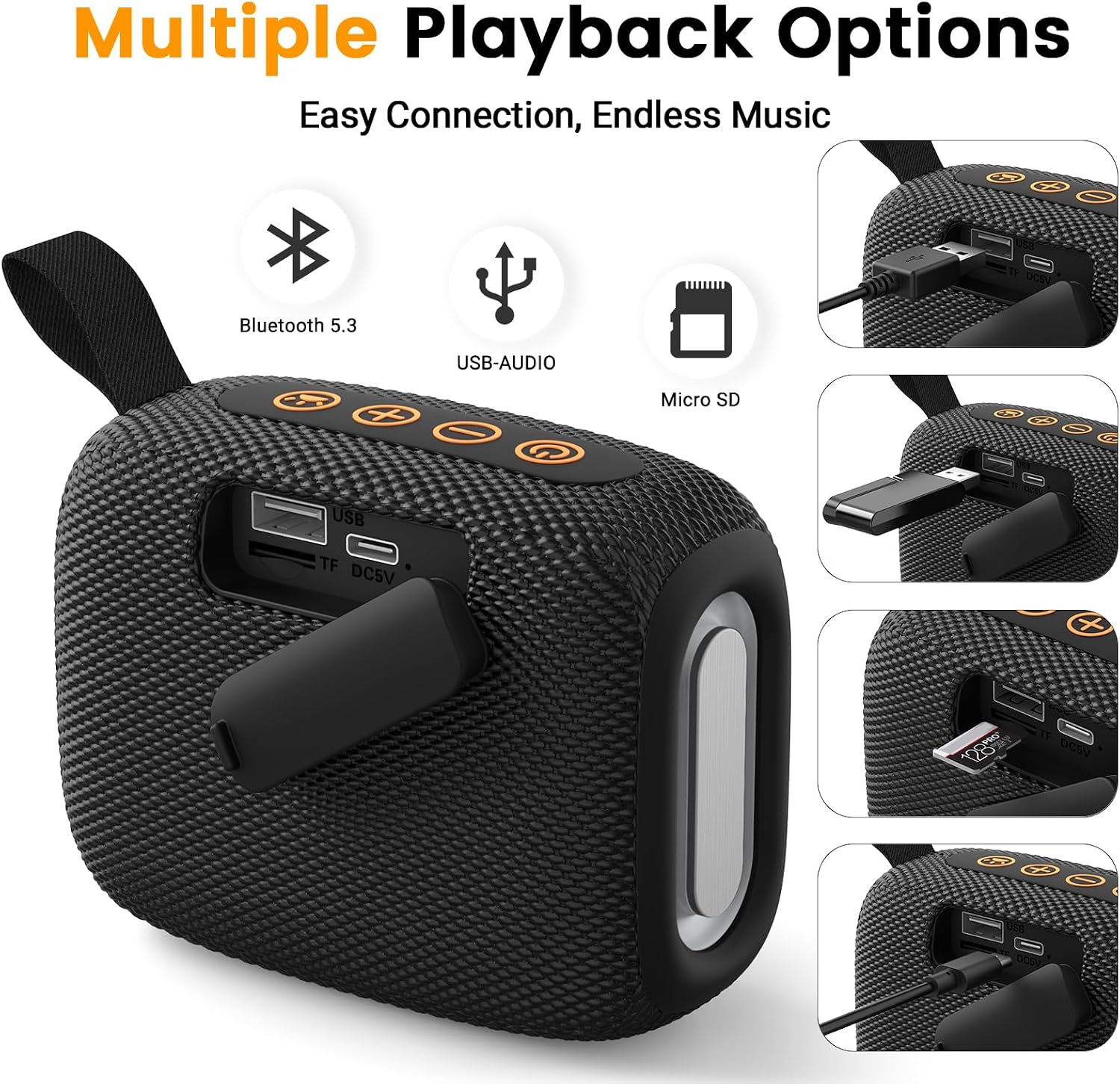PARLANTE PORTÁTIL BLUETOOTH BOSSDENG IMPERMEABLE CON LUCES Y CORDÓN NEGRO - 4