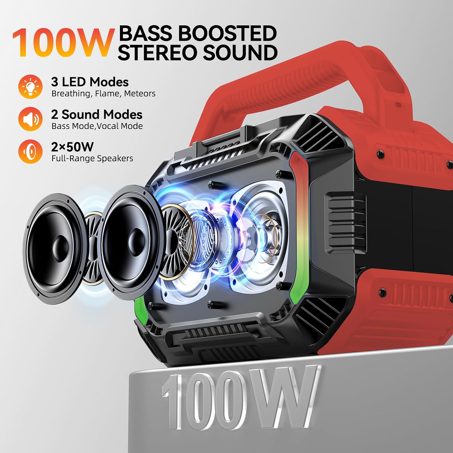 PARLANTE PORTÁTIL BLUETOOTH WILODY 100W IPX7 RESISTENTE AL AGUA Y FLOTANTE ROJO CARMESÍ - 2