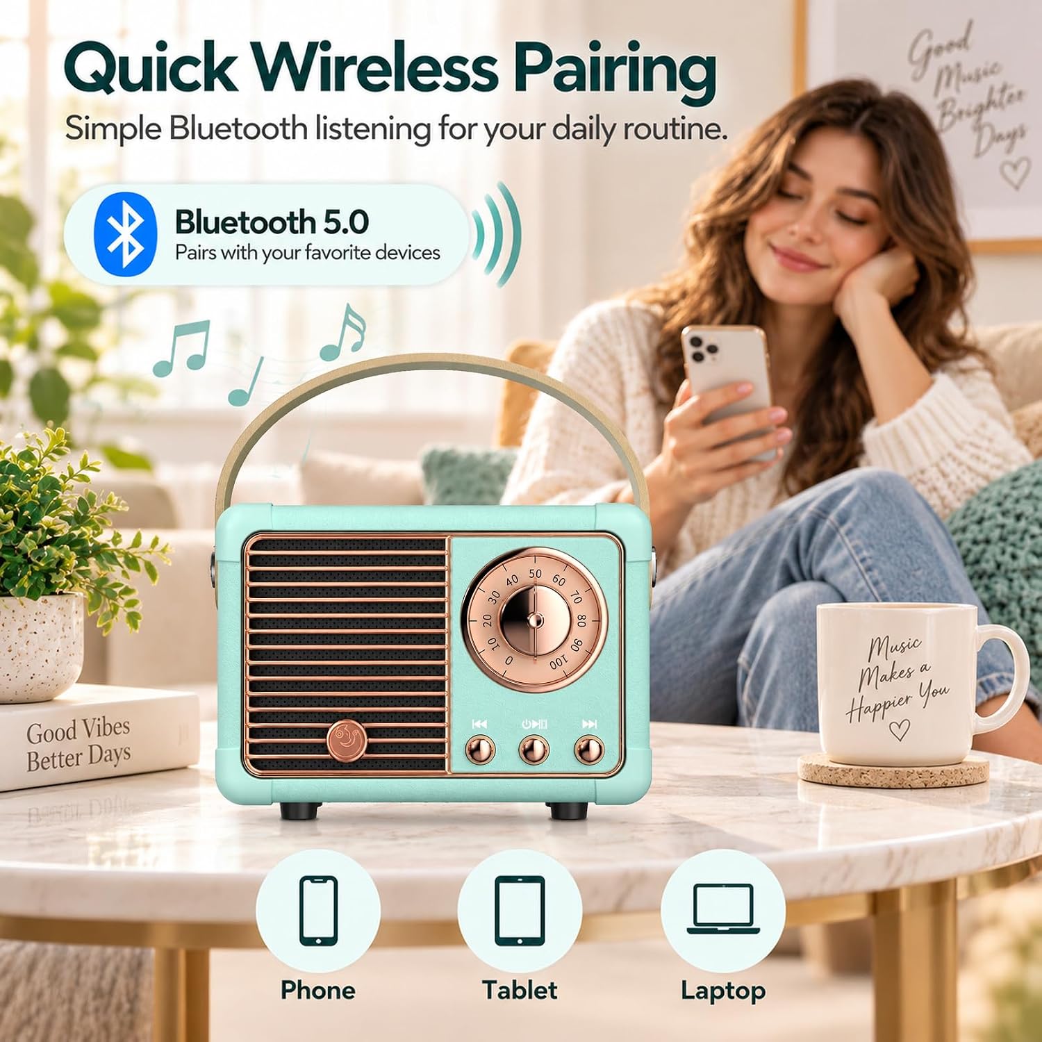 PARLANTE PORTÁTIL DOSMIX RETRO BLUETOOTH AZUL - 4