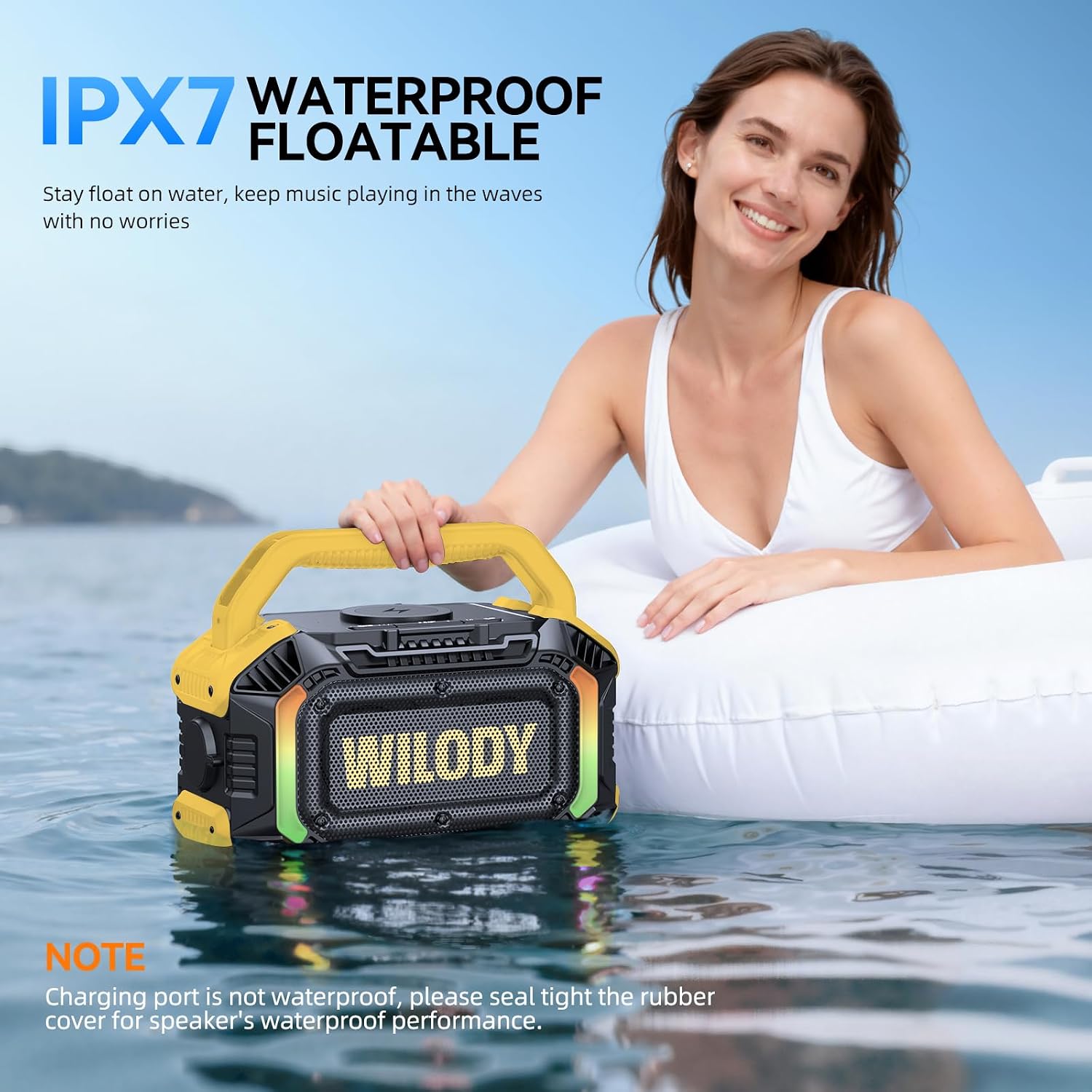 PARLANTE BLUETOOTH WILODY 100W AMARILLO RESISTENTE AL AGUA IPX7 - 4