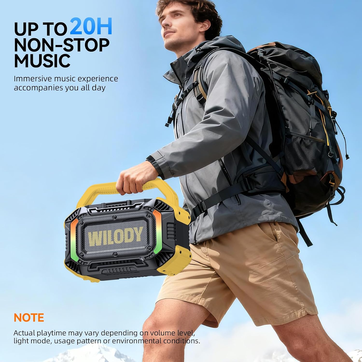 PARLANTE BLUETOOTH WILODY 100W AMARILLO RESISTENTE AL AGUA IPX7 - 5