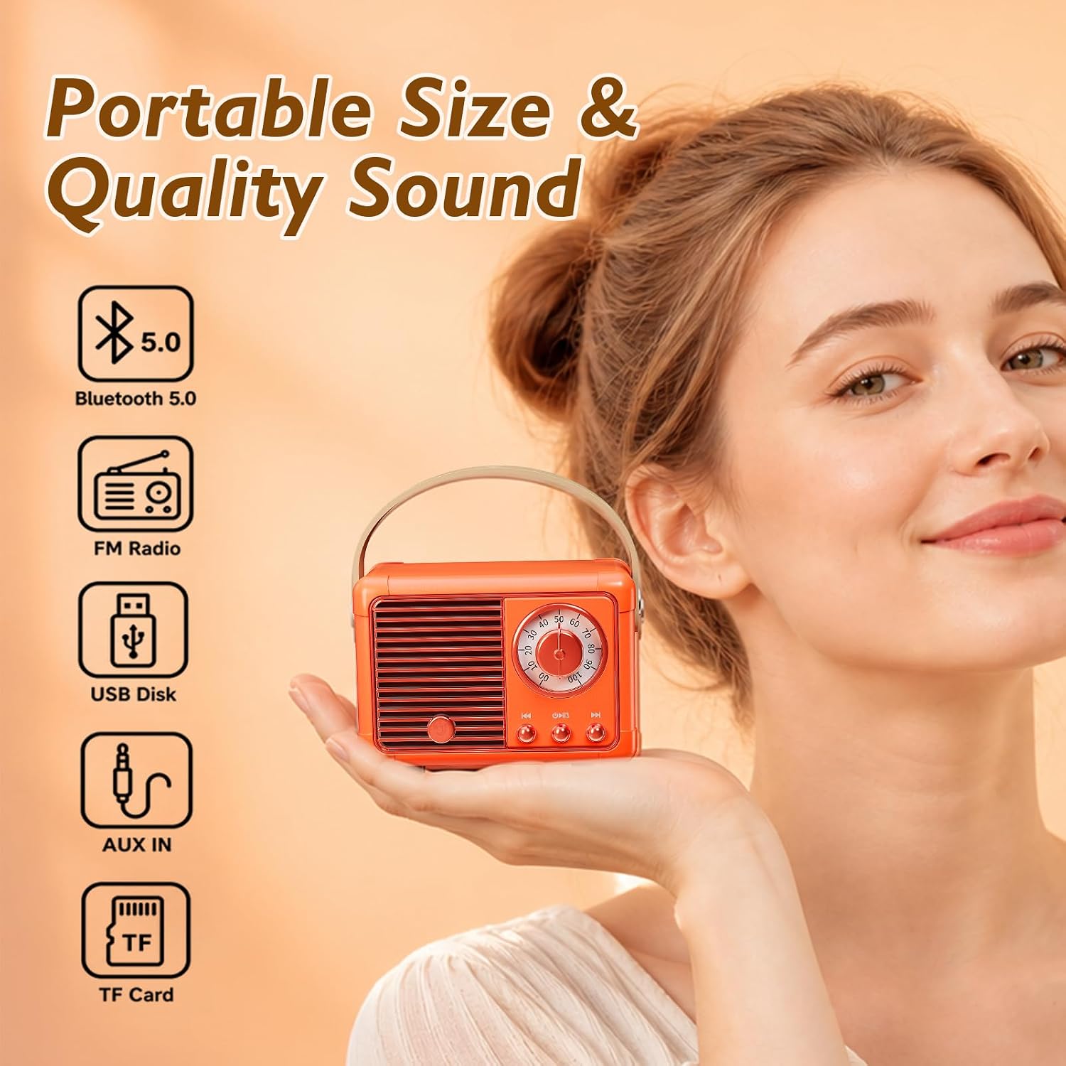PARLANTE PORTÁTIL DOSMIX RETRO BLUETOOTH NARANJA CALABAZA - 2
