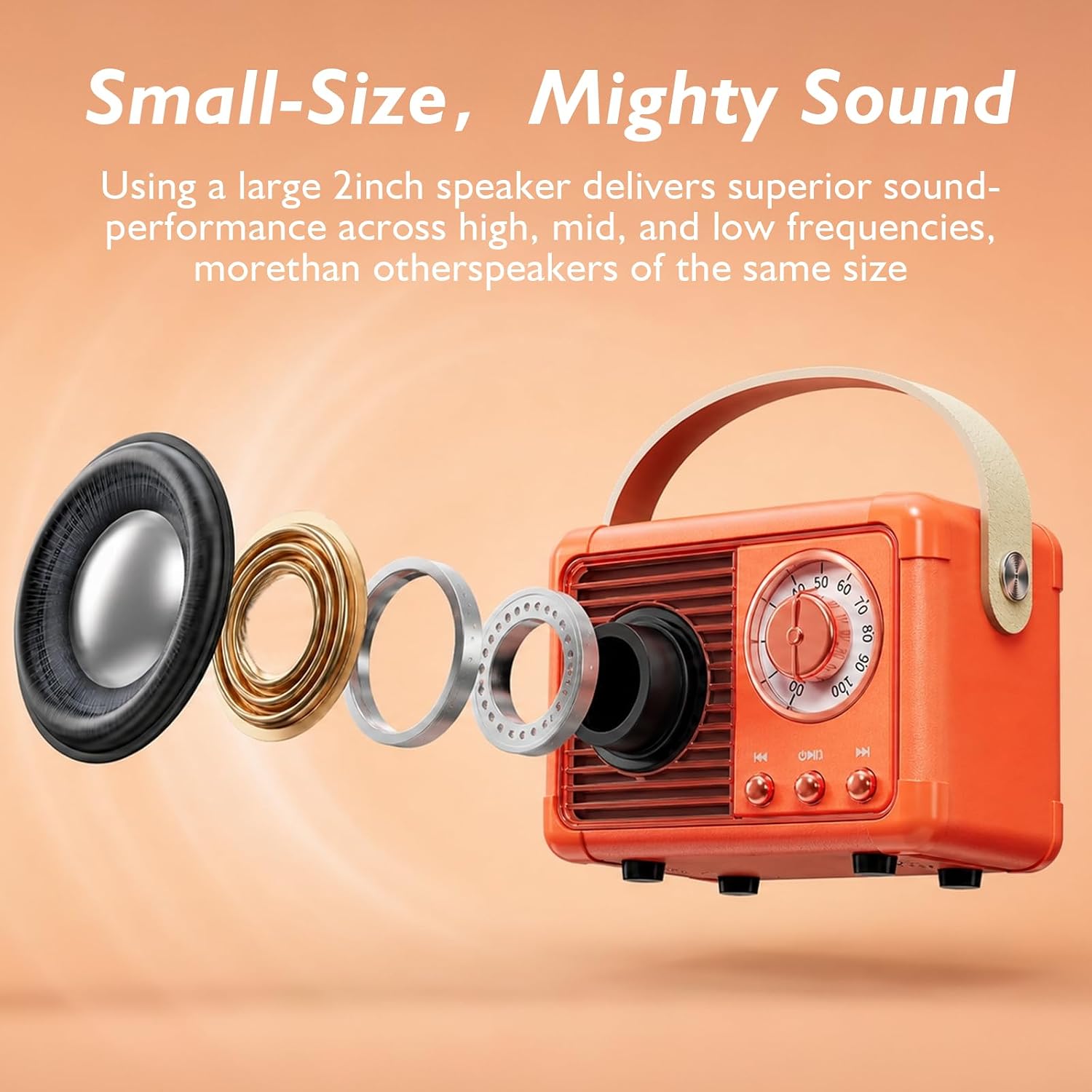 PARLANTE PORTÁTIL DOSMIX RETRO BLUETOOTH NARANJA CALABAZA - 5
