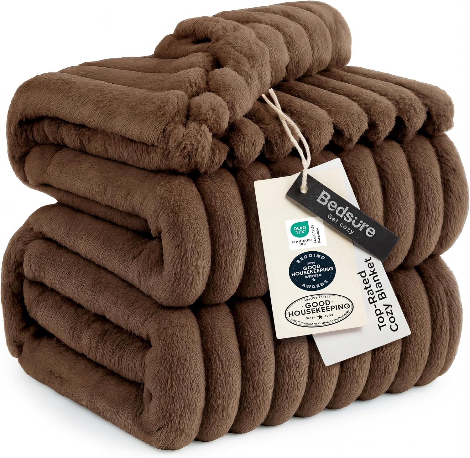 MANTA BEDSURE QUEEN SIZE MARRÓN 90X90 PULGADAS - 1
