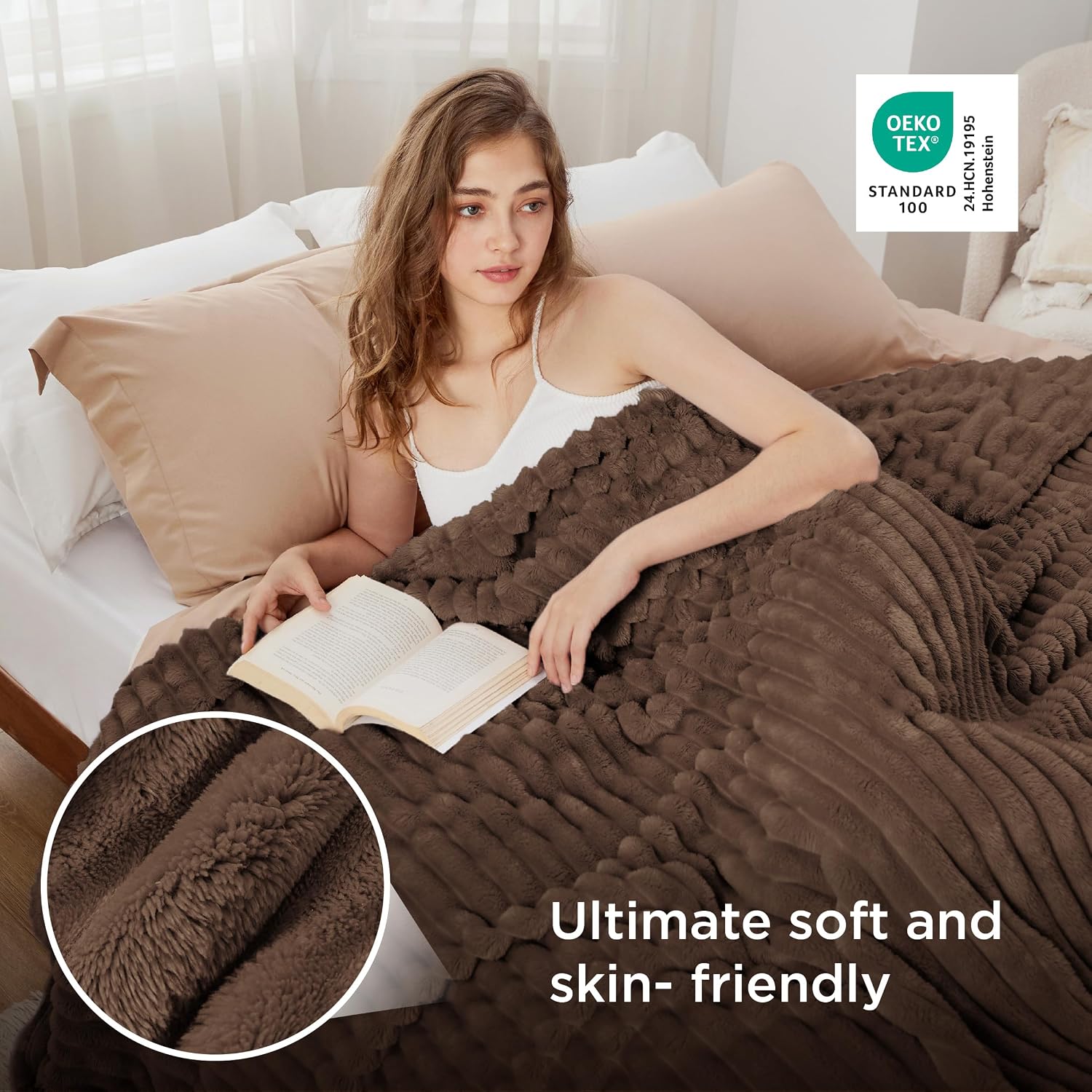 MANTA BEDSURE QUEEN SIZE MARRÓN 90X90 PULGADAS - 4