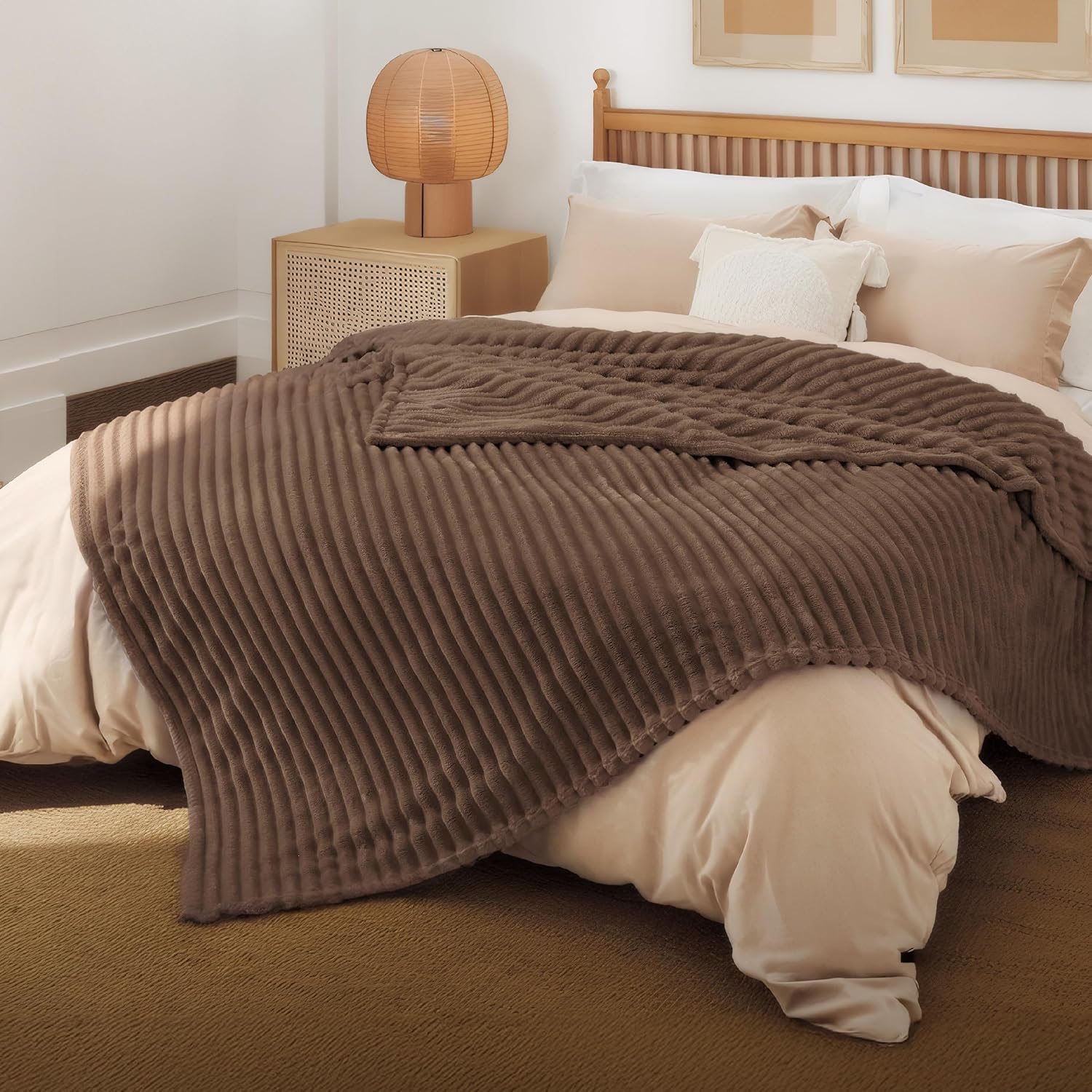 MANTA BEDSURE QUEEN SIZE MARRÓN 90X90 PULGADAS - 5