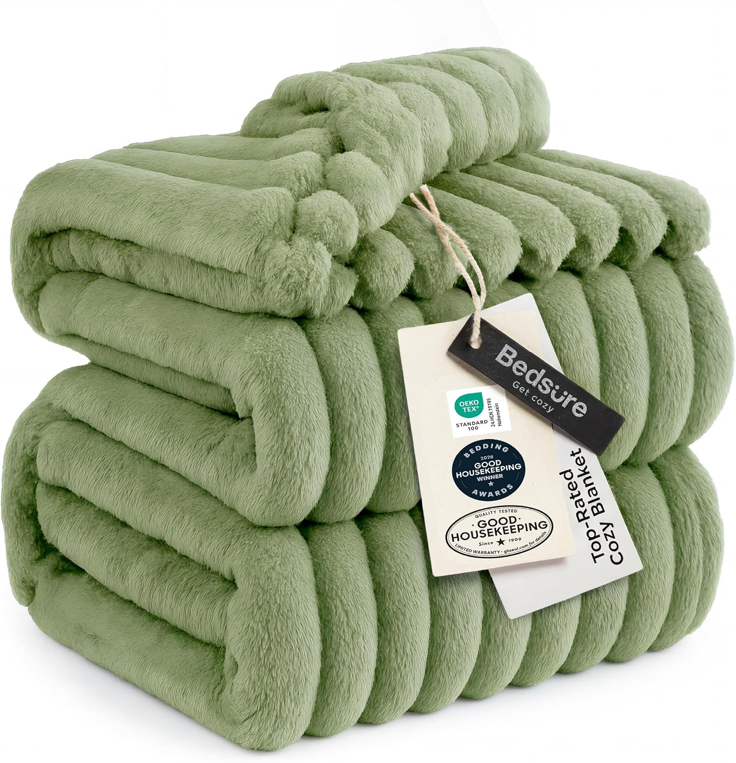 MANTA BEDSURE QUEEN SIZE VERDE RESEDA 90X90 PULGADAS - 1