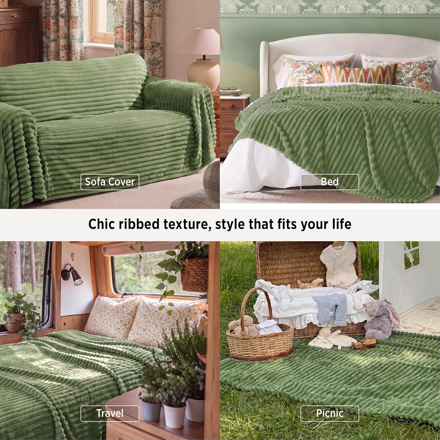 MANTA BEDSURE QUEEN SIZE VERDE RESEDA 90X90 PULGADAS - 4