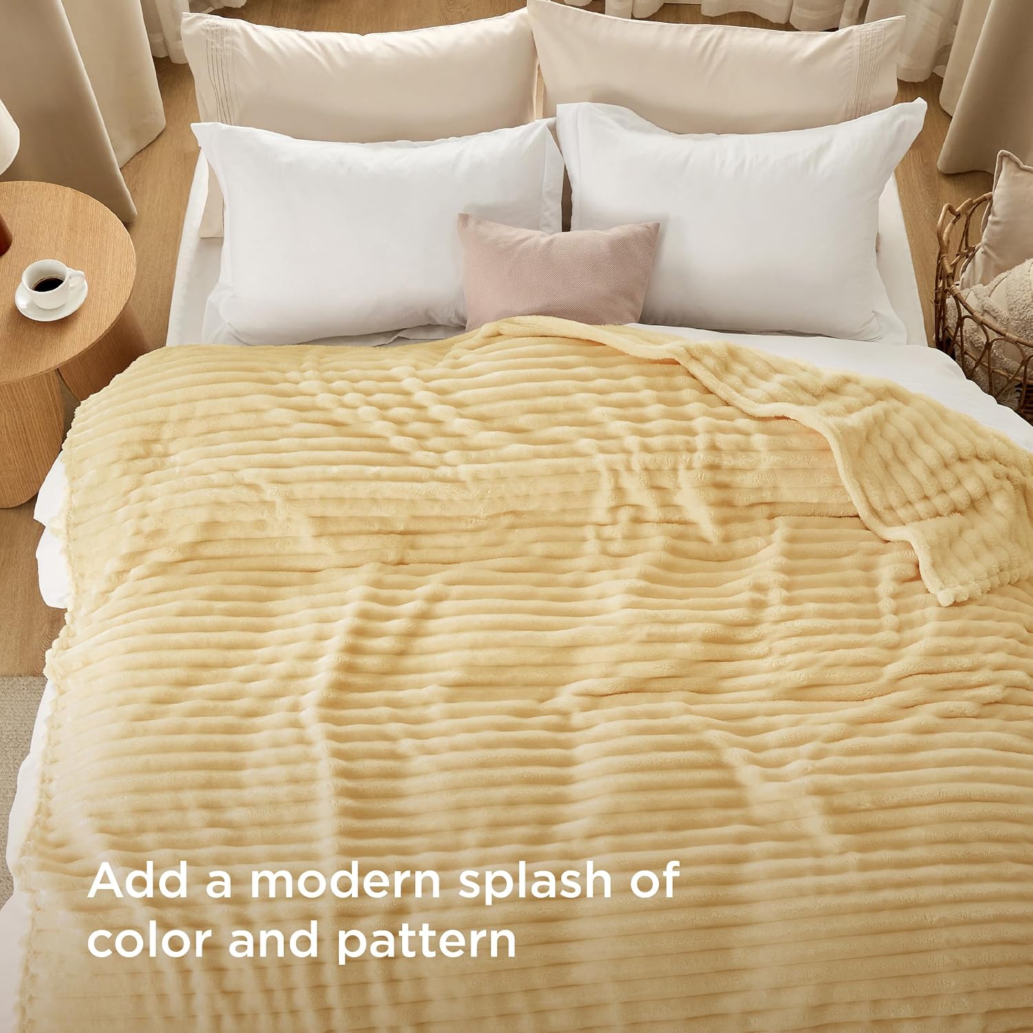 MANTA BEDSURE QUEEN SIZE AMARILLO CUSTARD 90X90 PULGADAS - 3