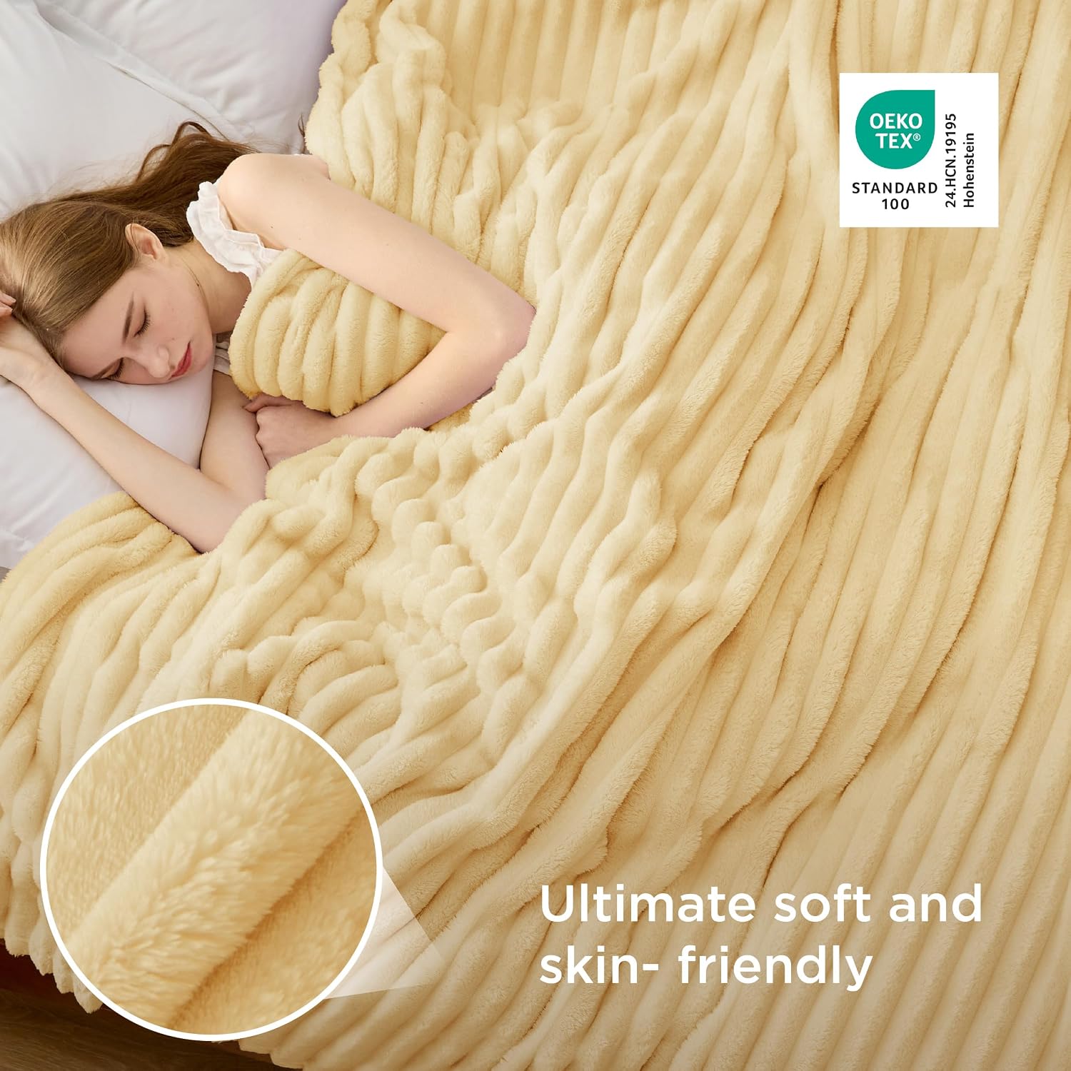 MANTA BEDSURE QUEEN SIZE AMARILLO CUSTARD 90X90 PULGADAS - 4