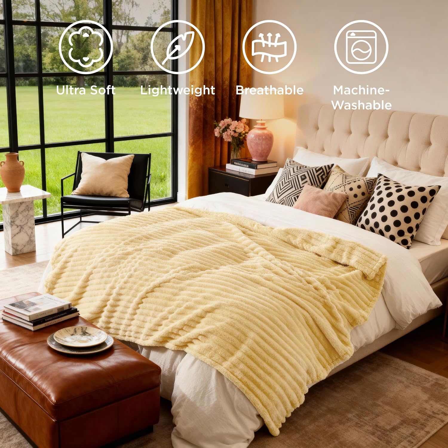 MANTA BEDSURE QUEEN SIZE AMARILLO CUSTARD 90X90 PULGADAS - 5