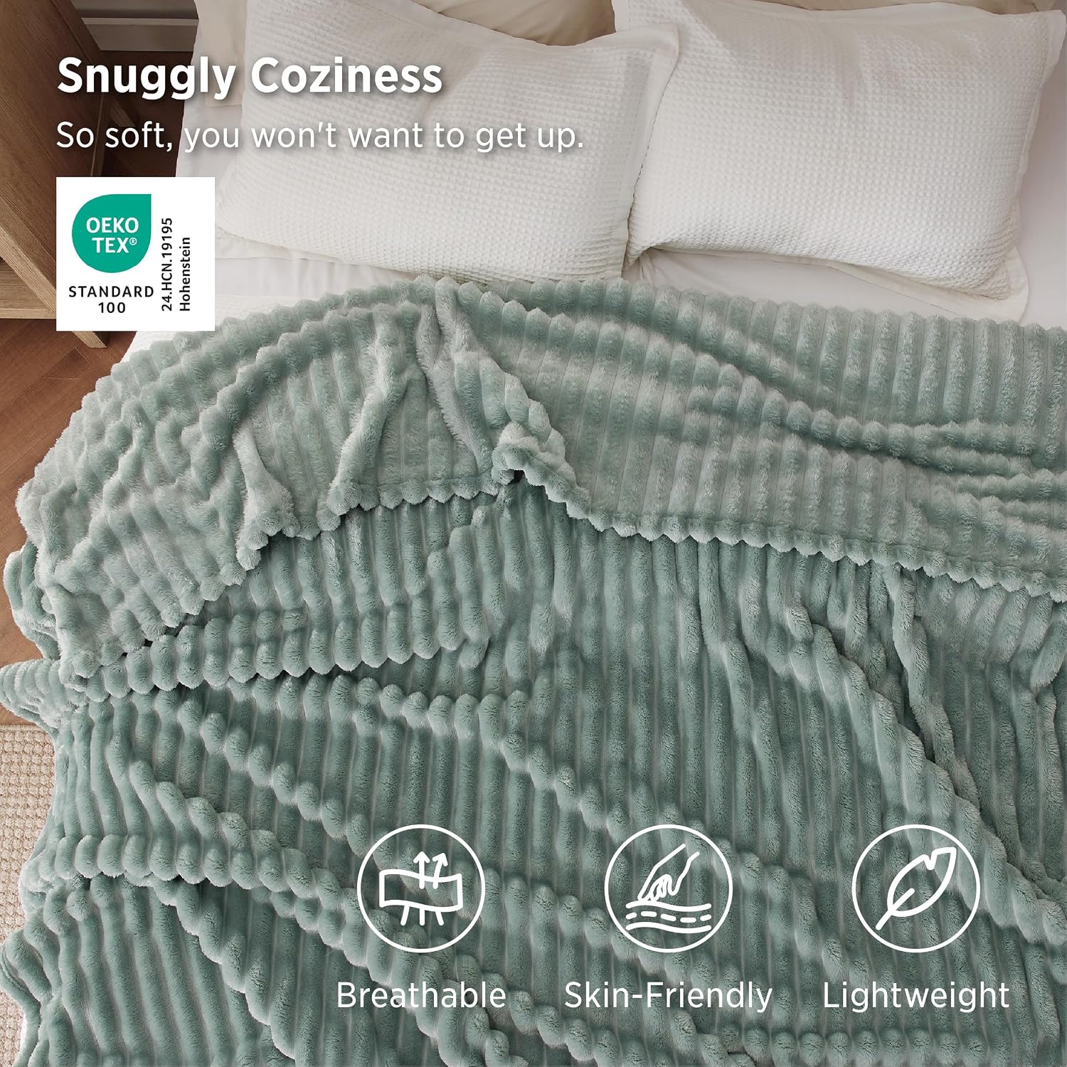MANTA BEDSURE QUEEN SIZE VERDE ACEITUNA 90X90 - 3