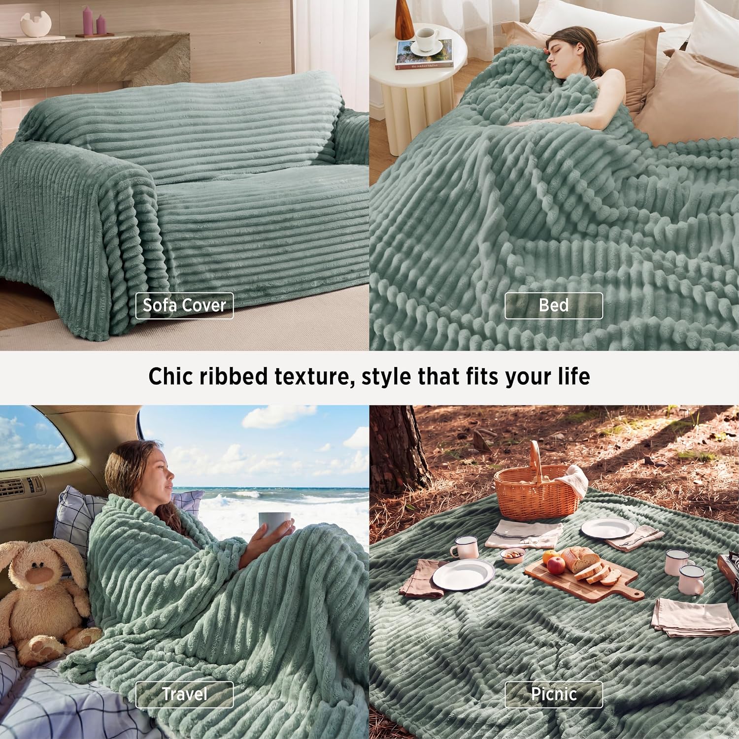 MANTA BEDSURE QUEEN SIZE VERDE ACEITUNA 90X90 - 4
