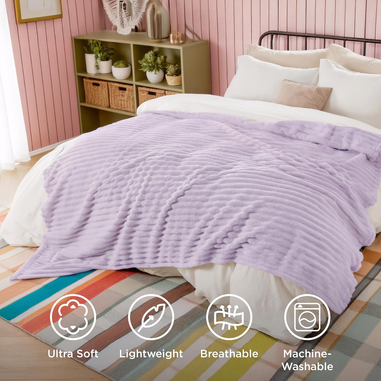 MANTA BEDSURE QUEEN SIZE LAVANDA 90X90 PULGADAS - 5