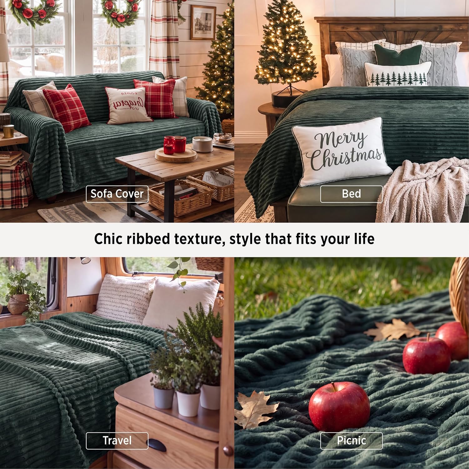MANTA BEDSURE QUEEN SIZE VERDE NAVIDAD 90X90 PULGADAS - 4