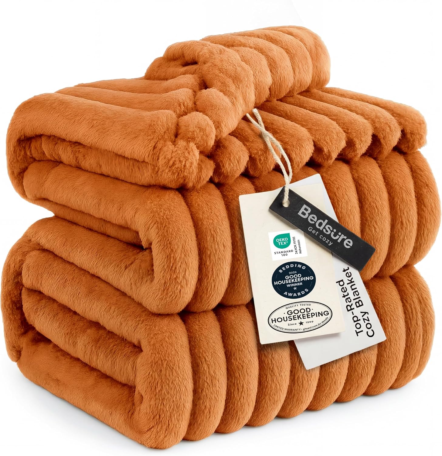 MANTA BEDSURE QUEEN SIZE NARANJA QUEMADO 90X90 PULGADAS - 1