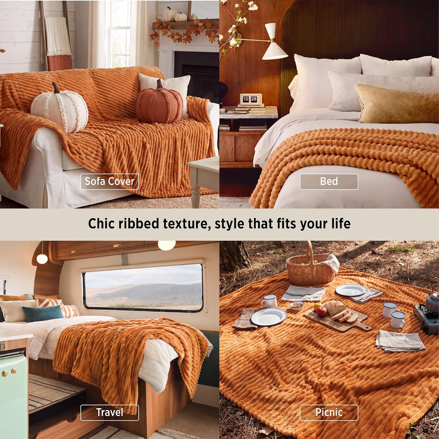 MANTA BEDSURE QUEEN SIZE NARANJA QUEMADO 90X90 PULGADAS - 4