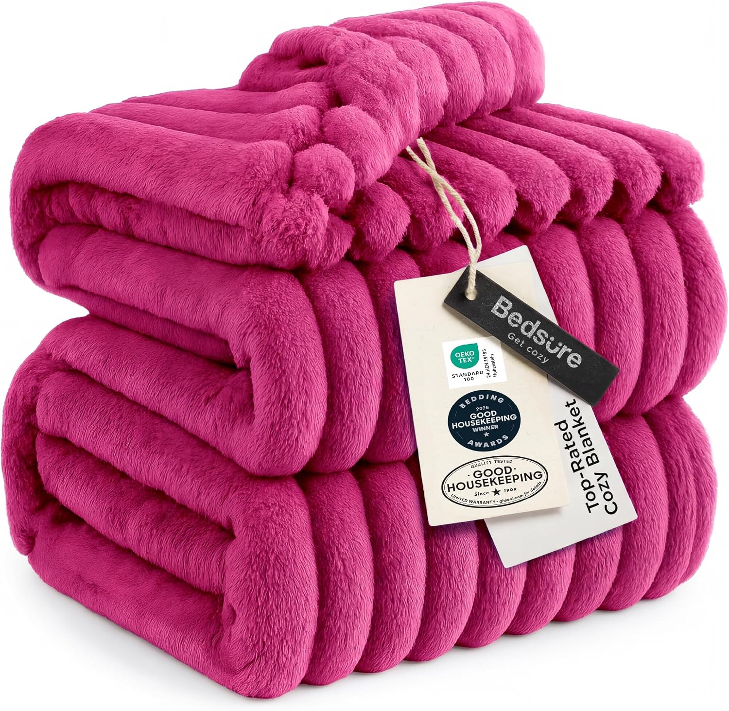 MANTA BEDSURE QUEEN SIZE ROSADO FUCSIA 90X90 PULGADAS - 1