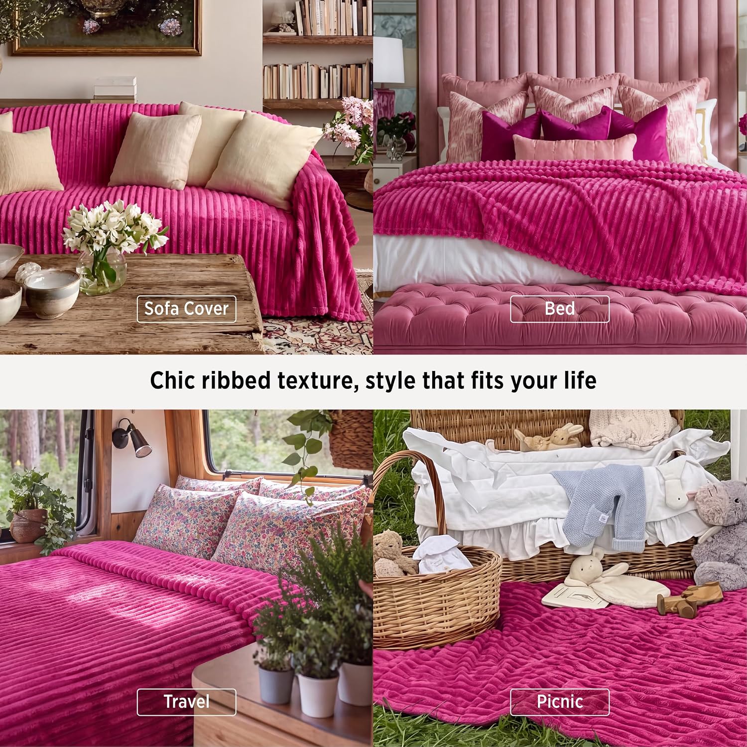 MANTA BEDSURE QUEEN SIZE ROSADO FUCSIA 90X90 PULGADAS - 4