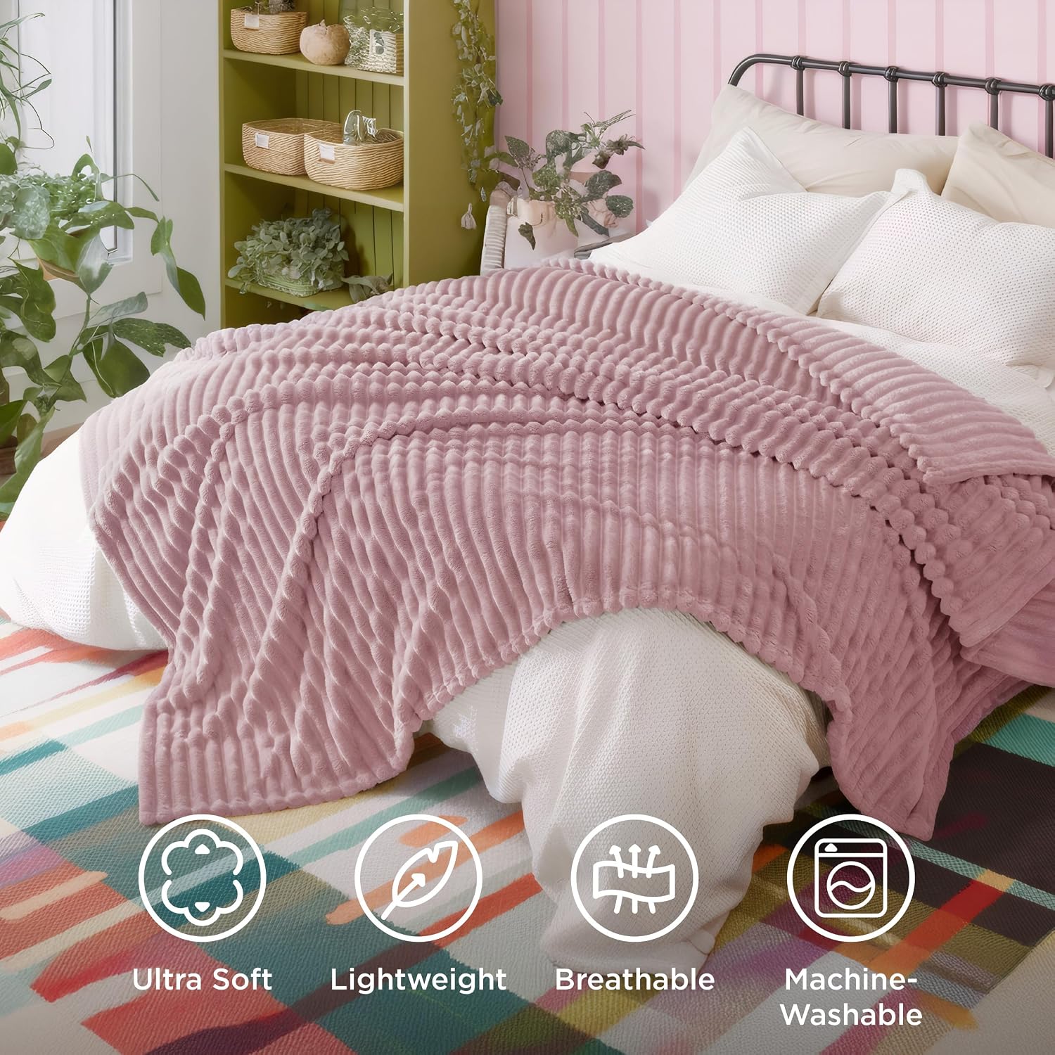 MANTA BEDSURE QUEEN SIZE ROSA 90X90 PULGADAS - 5