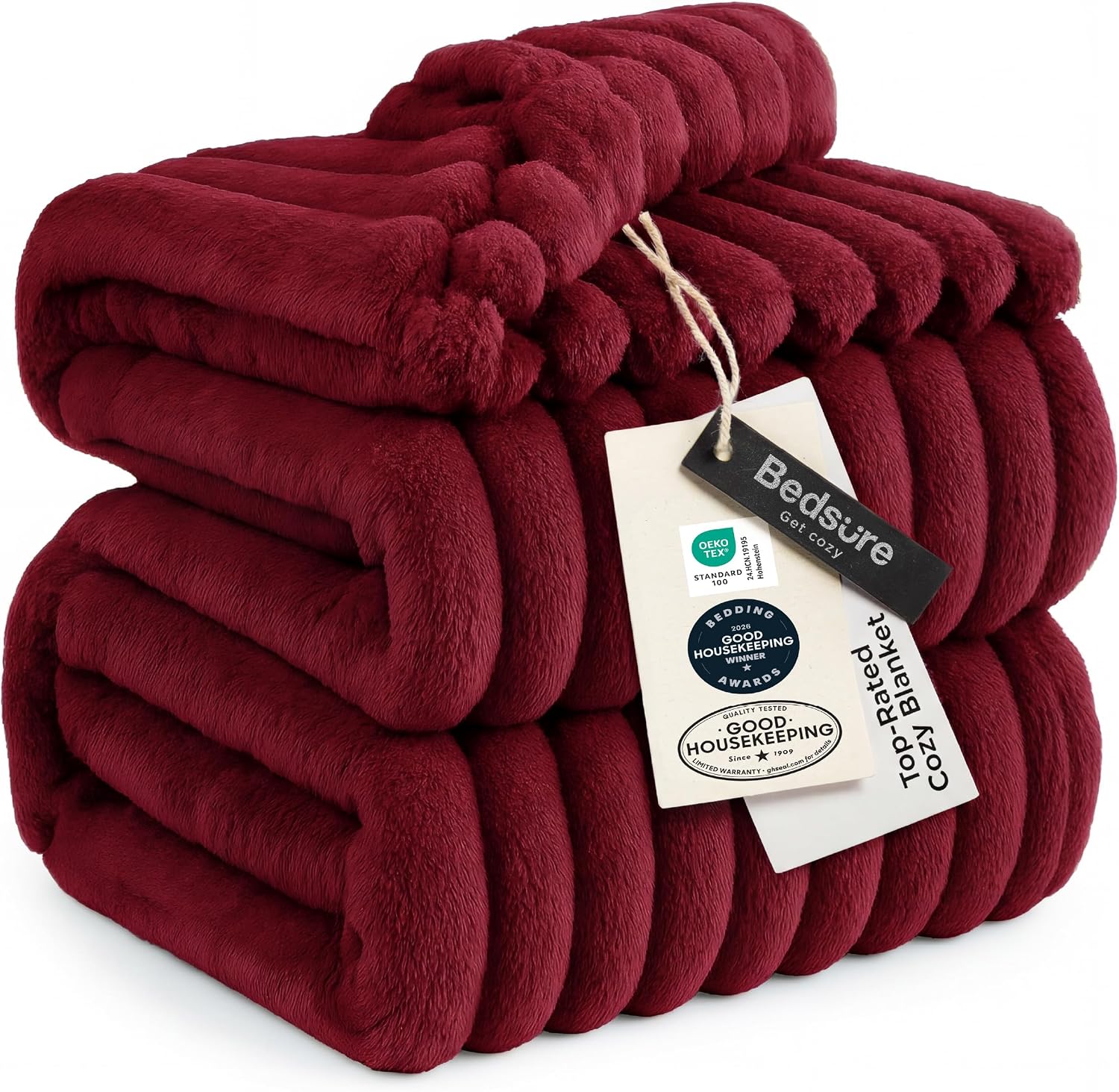 MANTA BEDSURE QUEEN SIZE ROJO PROFUNDO 90X90 PULGADAS - 1