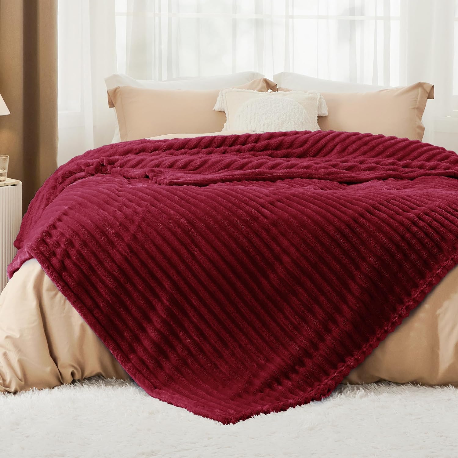 MANTA BEDSURE QUEEN SIZE ROJO PROFUNDO 90X90 PULGADAS - 3
