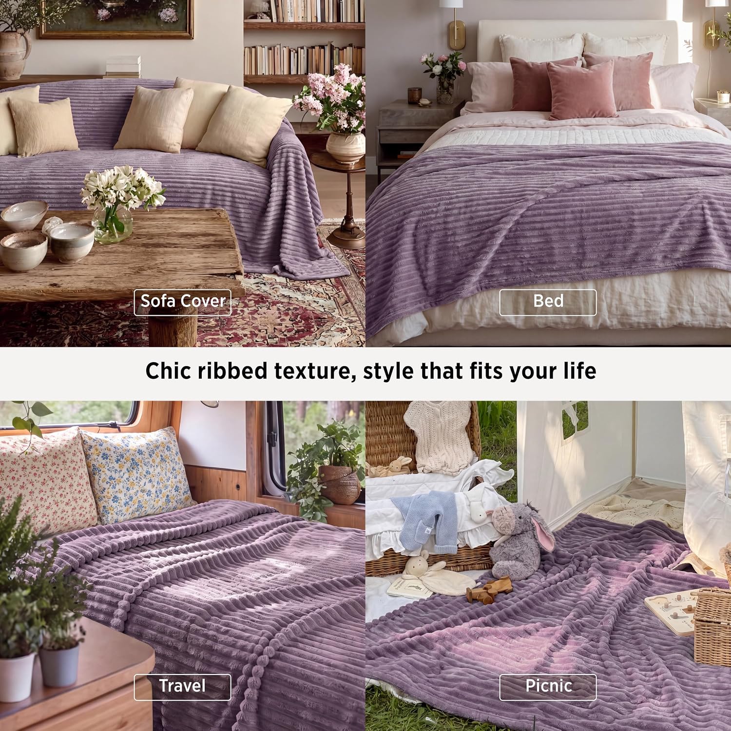 MANTA BEDSURE QUEEN SIZE 90X90 CM LAVANDA CLARO - 4