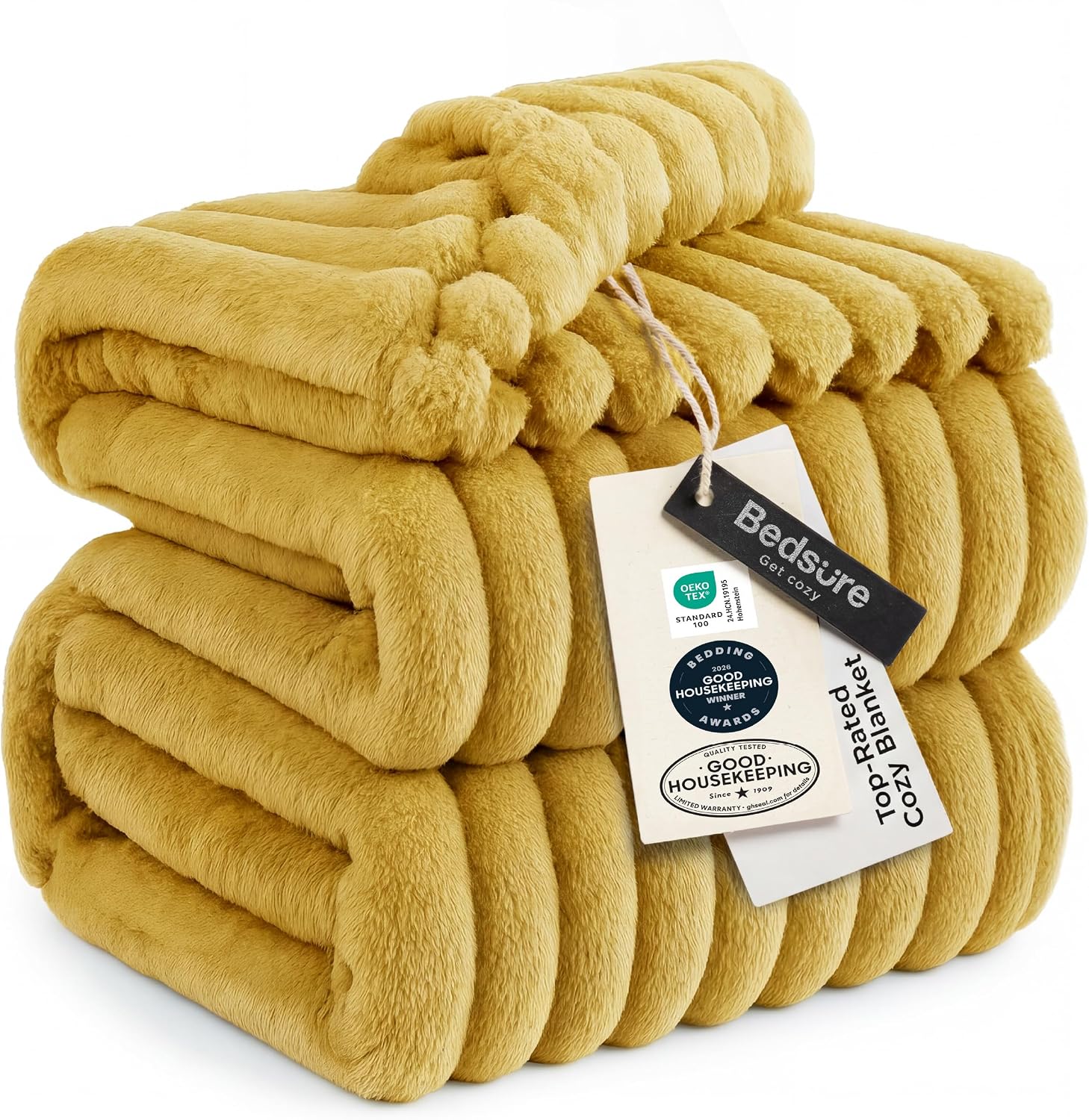 MANTA BEDSURE QUEEN SIZE AMARILLO 90X90 PULGADAS - 1