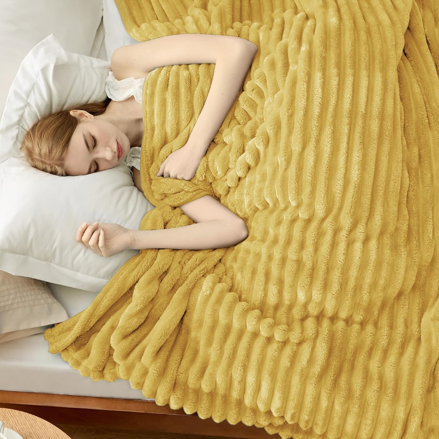 MANTA BEDSURE QUEEN SIZE AMARILLO 90X90 PULGADAS - 4