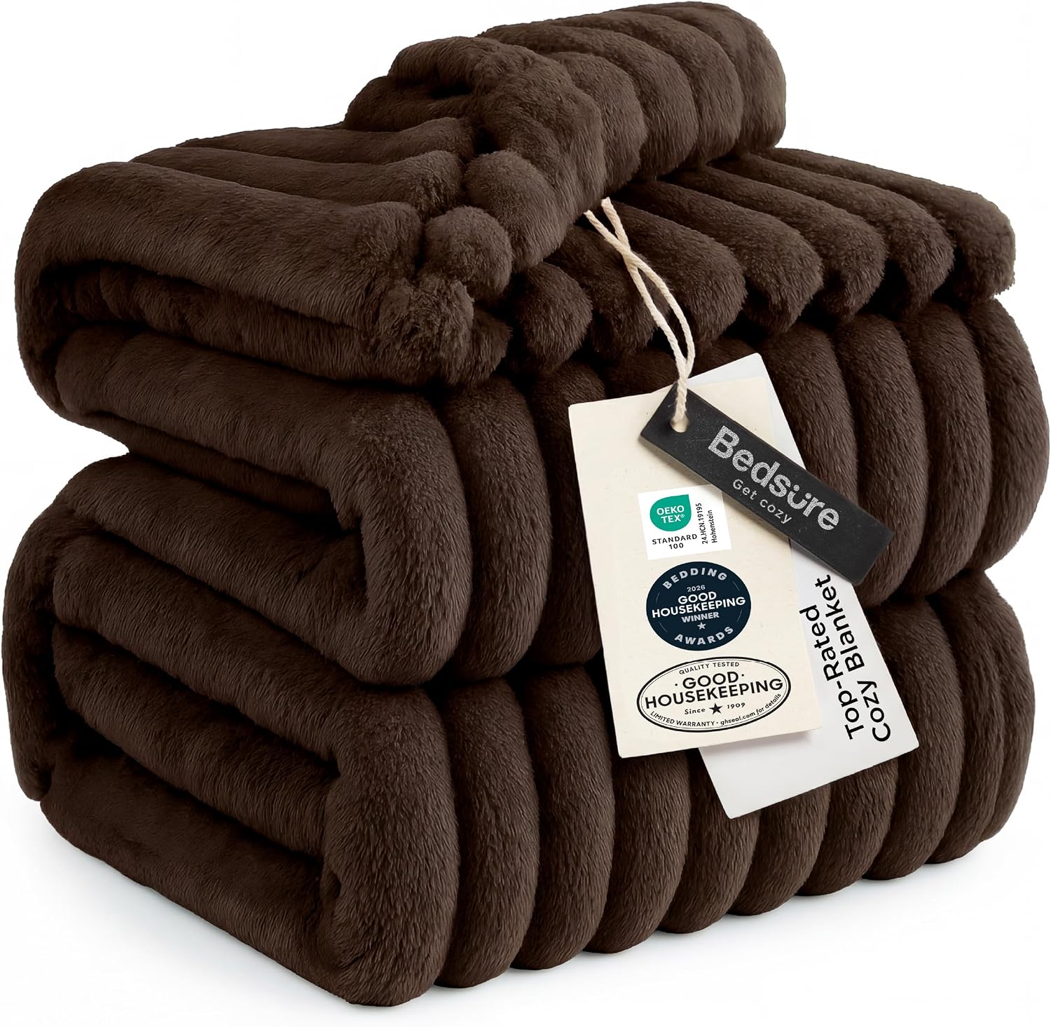 MANTA BEDSURE QUEEN SIZE CHOCOLATE MARRÓN 90X90 PULGADAS - 1
