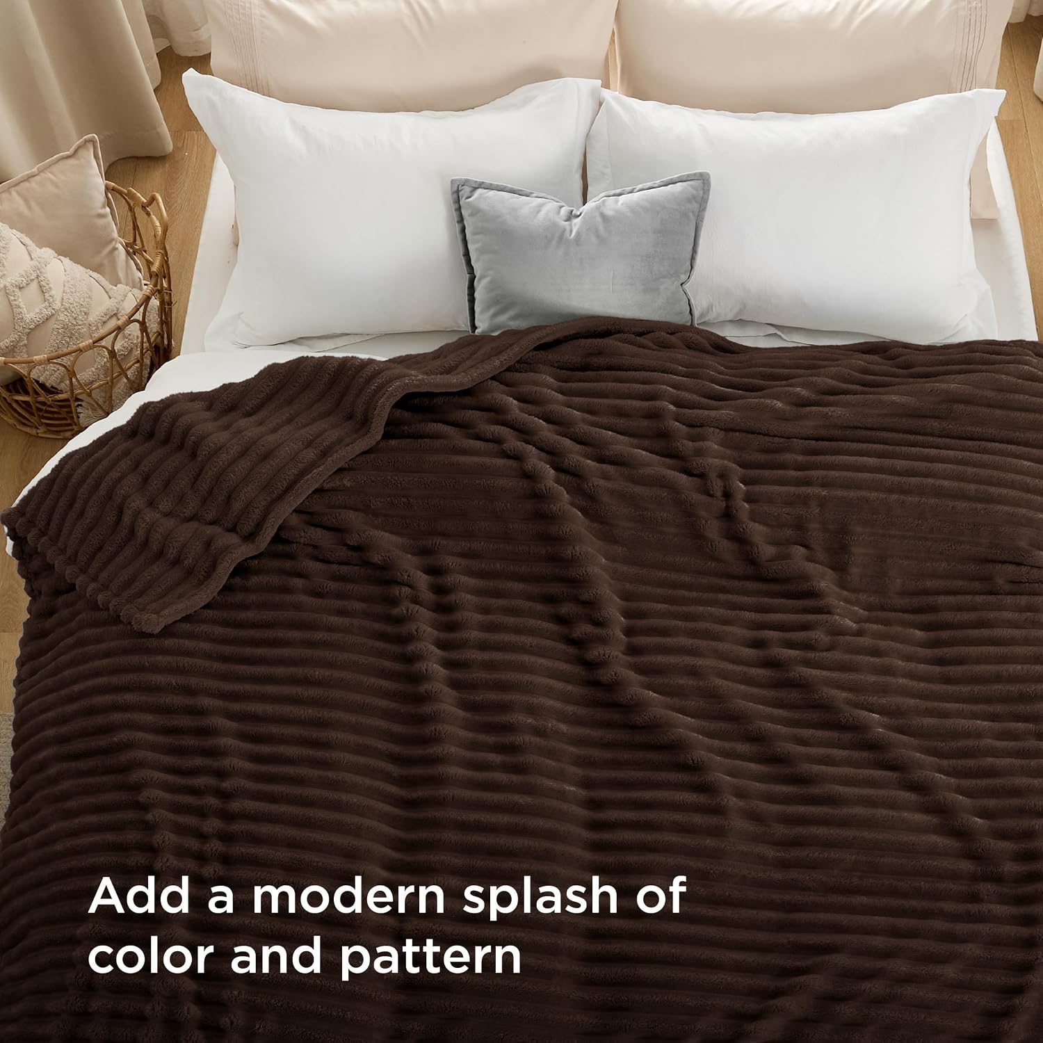MANTA BEDSURE QUEEN SIZE CHOCOLATE MARRÓN 90X90 PULGADAS - 3