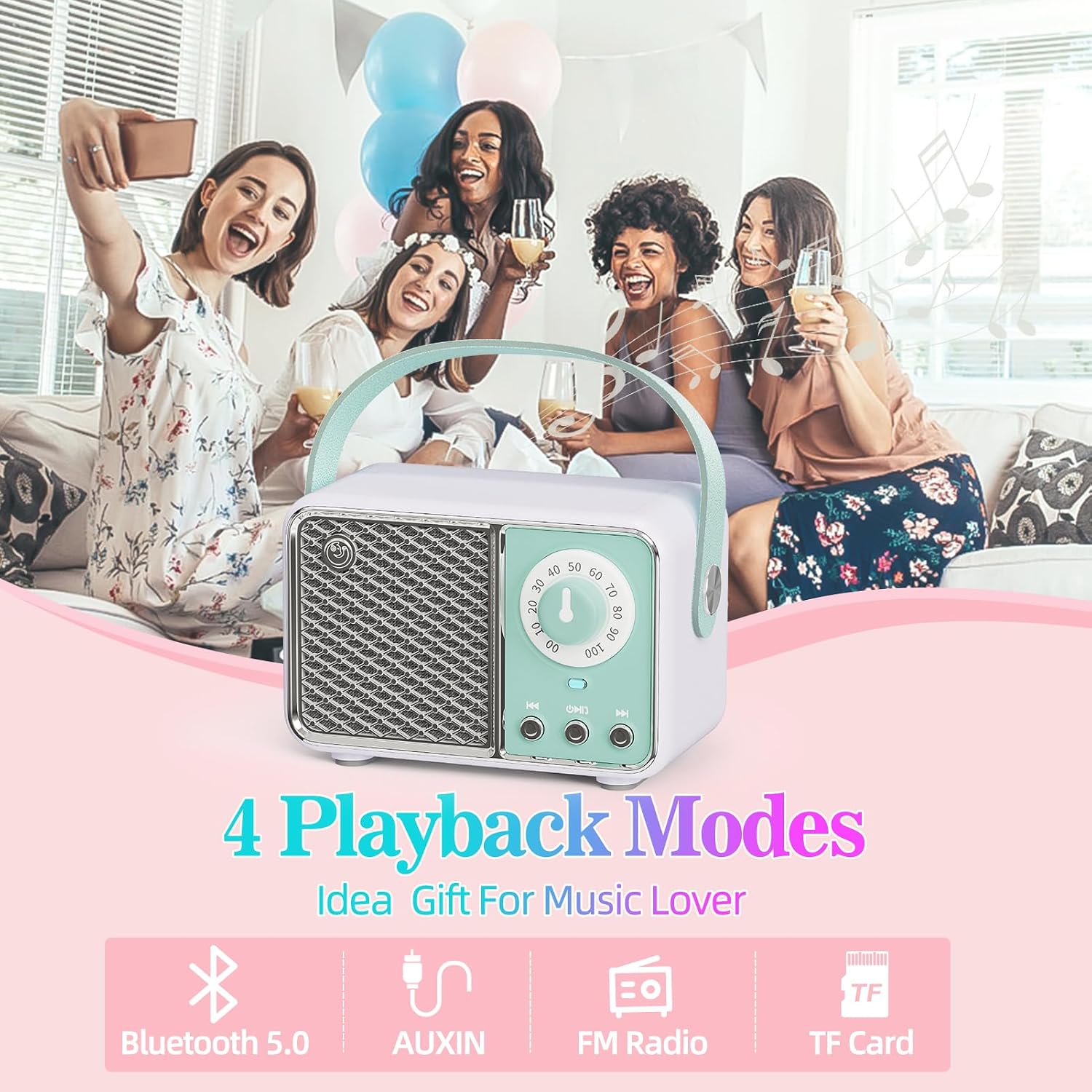 PARLANTE PORTÁTIL DOSMIX RETRO BLUETOOTH VERDE CIAN - 4