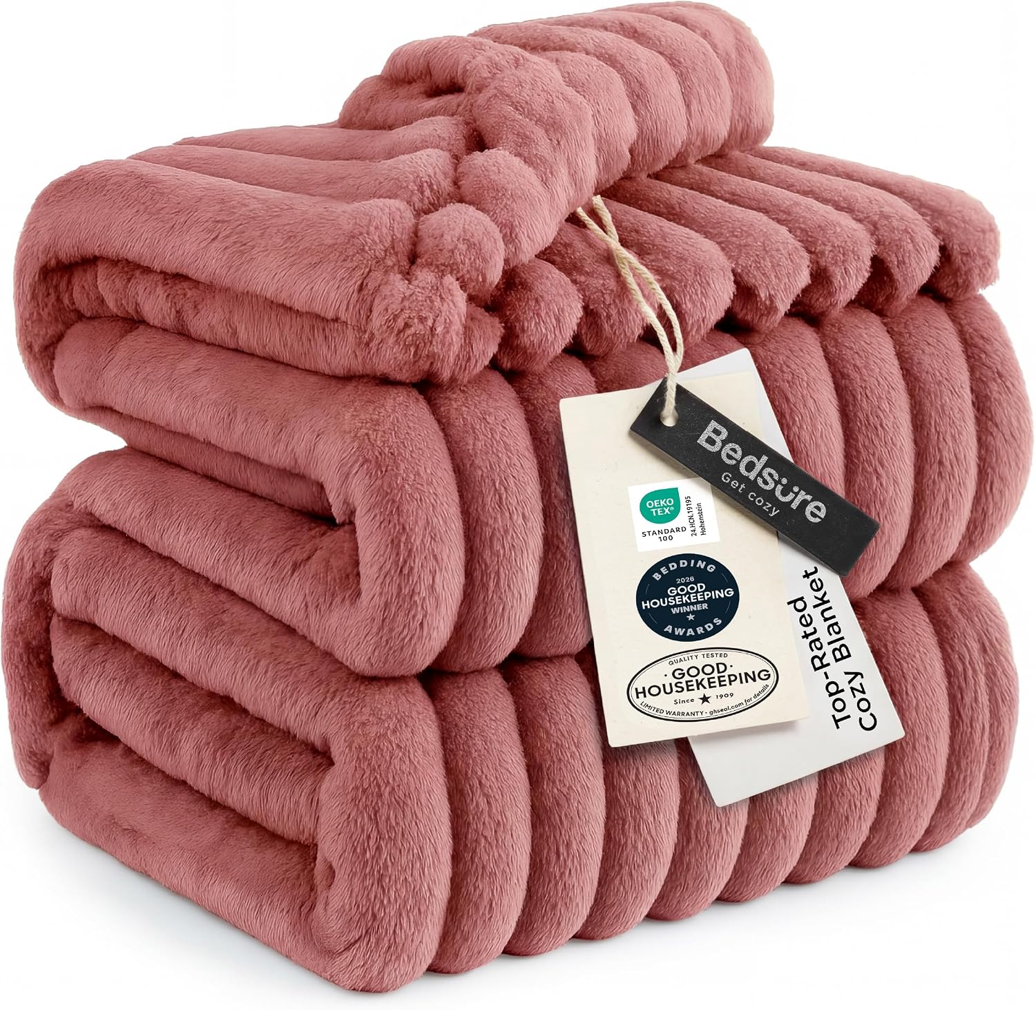 MANTA BEDSURE QUEEN SIZE ROSADO POLVO 90X90 PULGADAS - 1