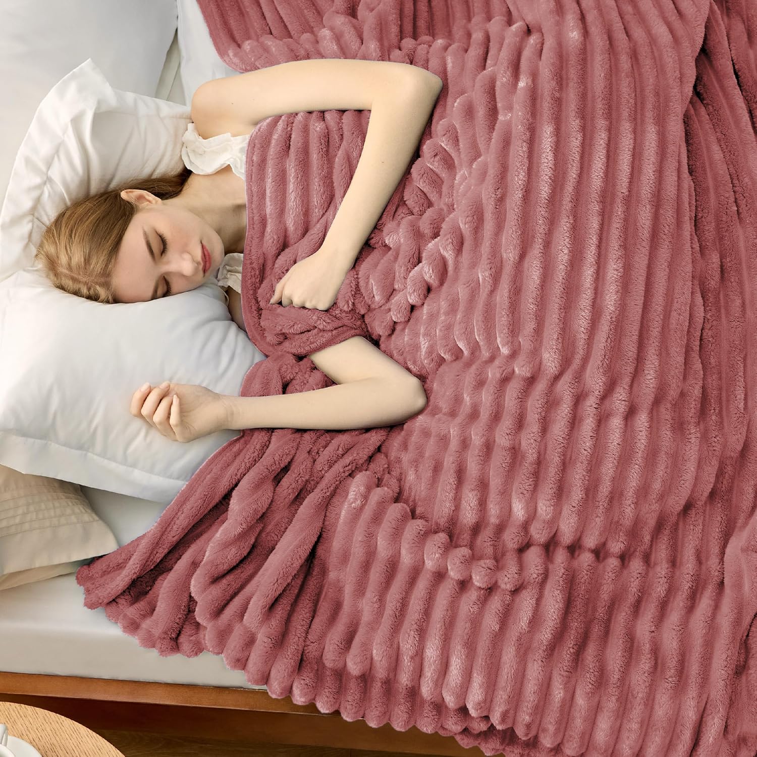 MANTA BEDSURE QUEEN SIZE ROSADO POLVO 90X90 PULGADAS - 4