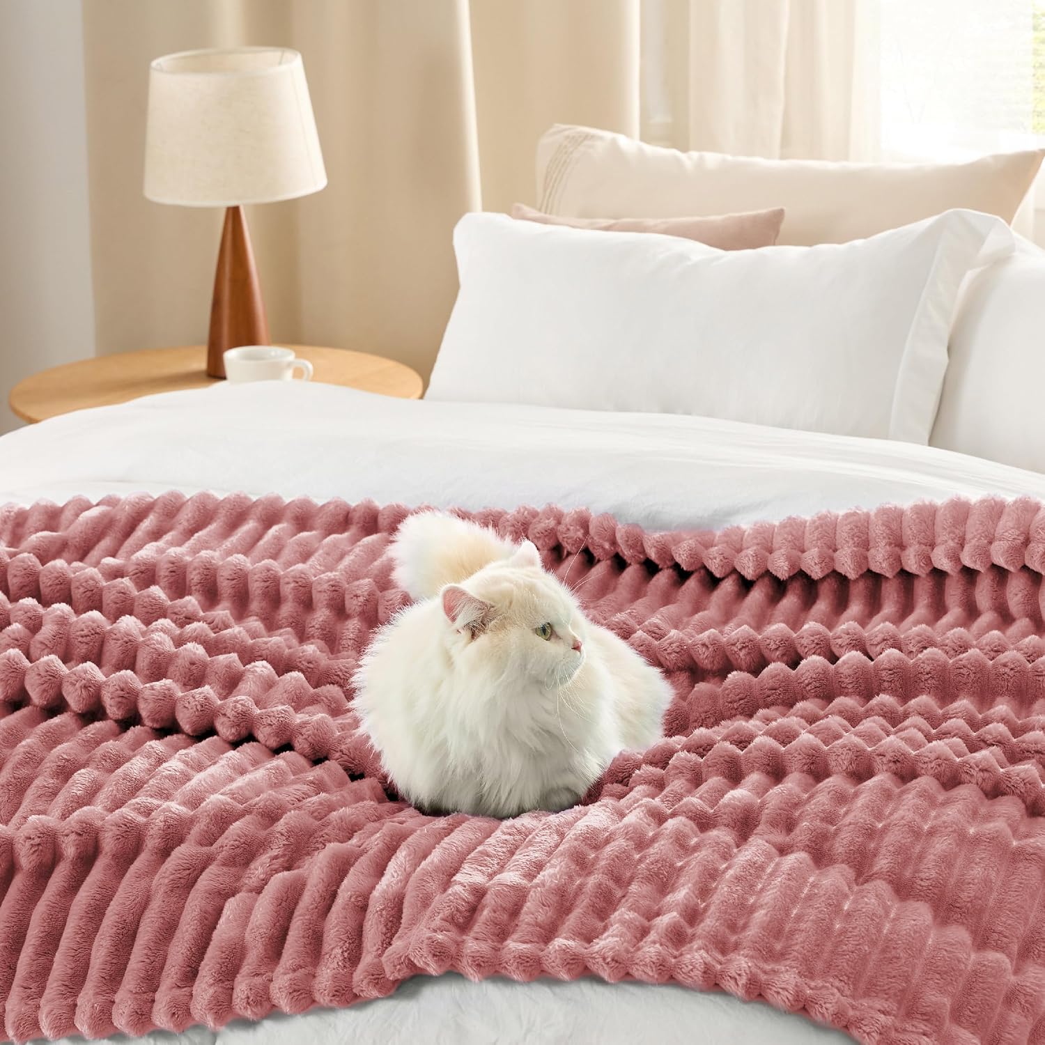 MANTA BEDSURE QUEEN SIZE ROSADO POLVO 90X90 PULGADAS - 5