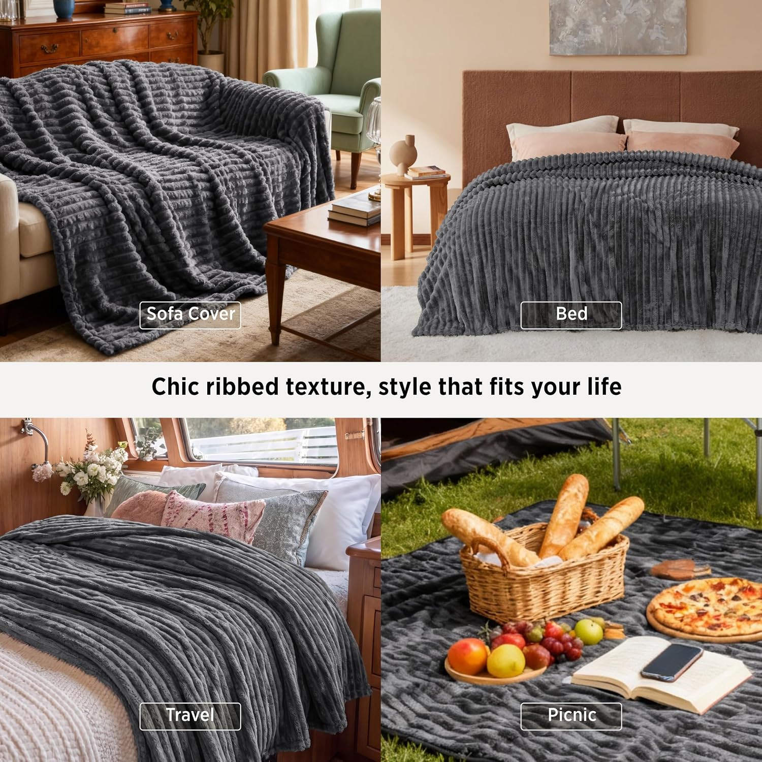 MANTA BEDSURE QUEEN SIZE GRIS ESCARCHA 90X90 PULGADAS - 4