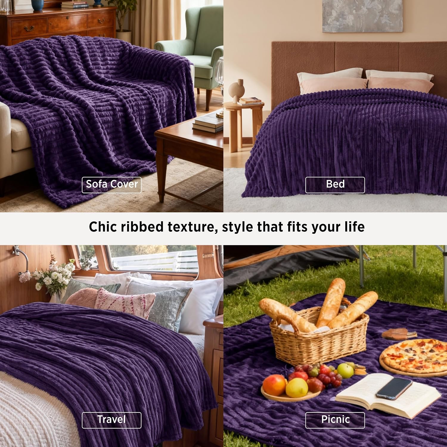 MANTA BEDSURE QUEEN SIZE MORADA 90X90 - 4