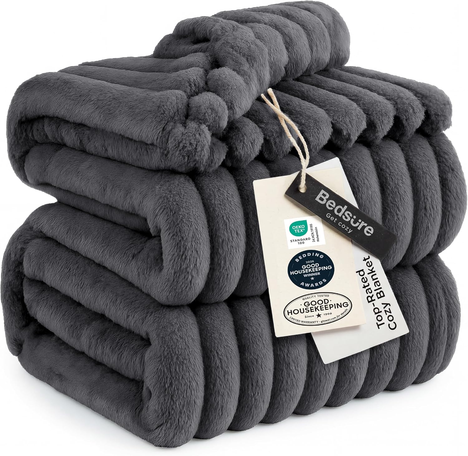 MANTA BEDSURE QUEEN SIZE GRIS 90X90 PULGADAS - 1