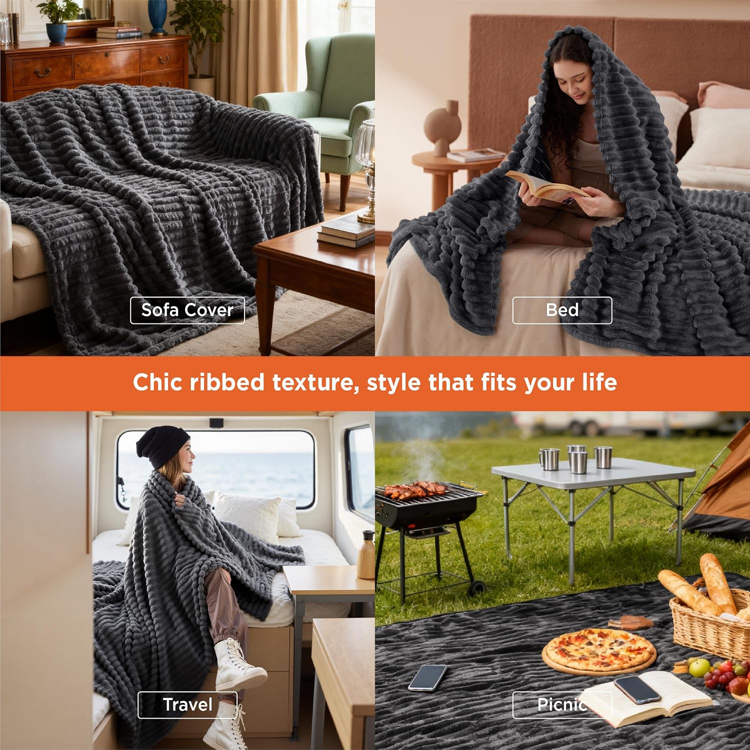 MANTA BEDSURE QUEEN SIZE GRIS 90X90 PULGADAS - 4