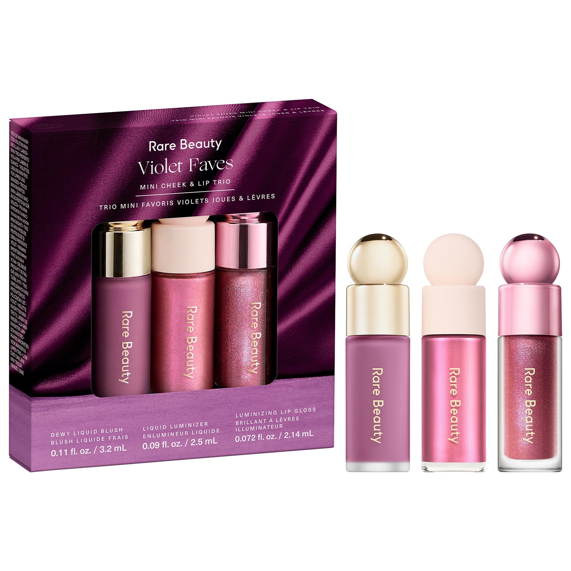 SET DE MAQUILLAJE RARE BEAUTY VIOLET FAVES MINI CHEEK AND LIP TRIO - 1