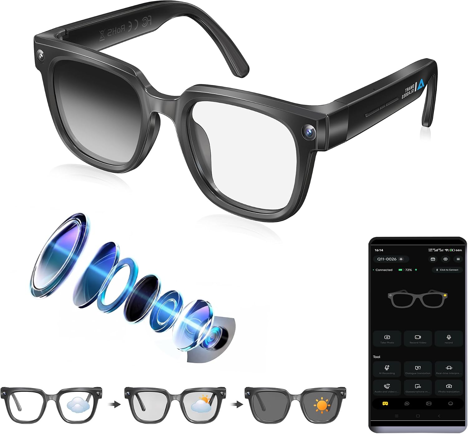 GAFAS INTELIGENTES ROZEUS AI CON CÁMARA 4K Y TRADUCCIÓN EN TIEMPO REAL - 1